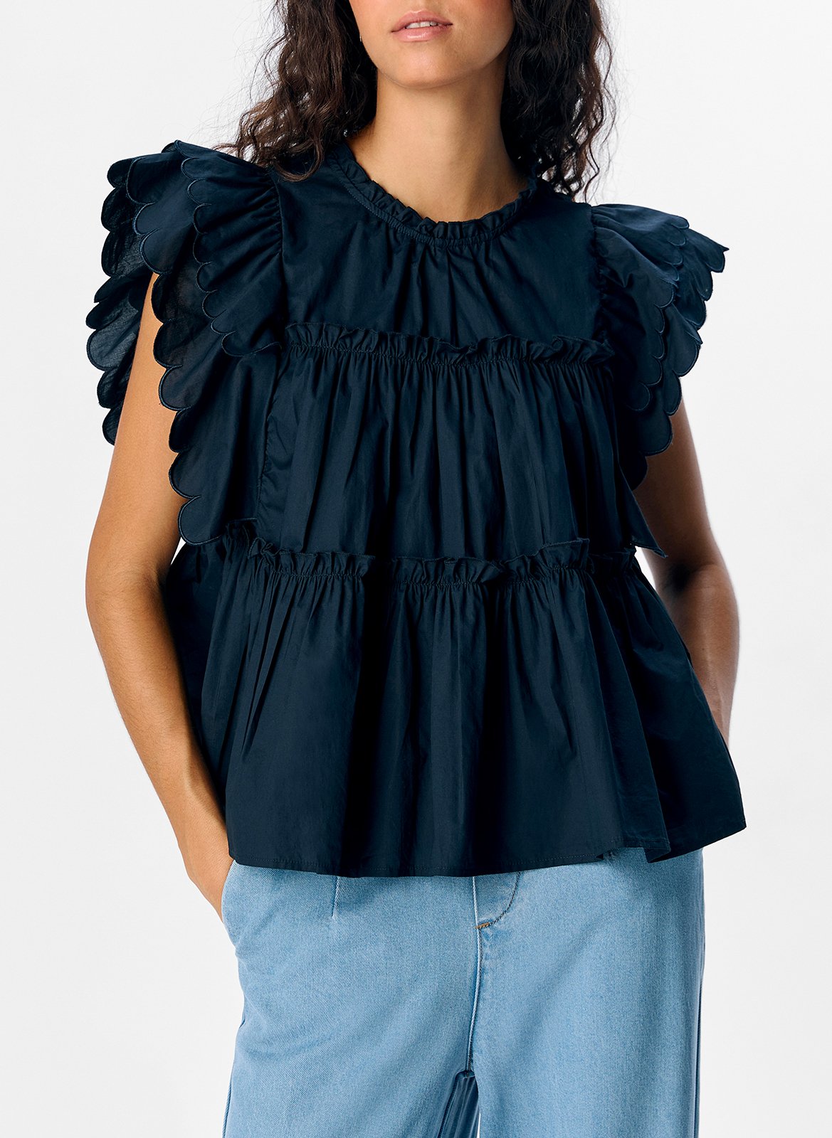 Round-neck cotton-blend cardigan OBJECT Blue