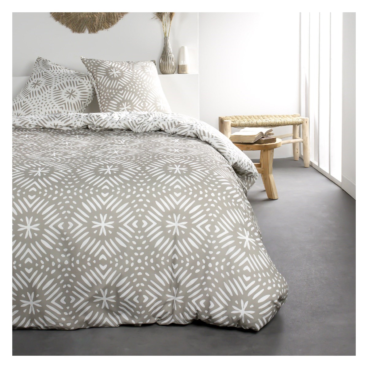 Printed cotton bedding set TODAY LINGE DE MAISON Beige