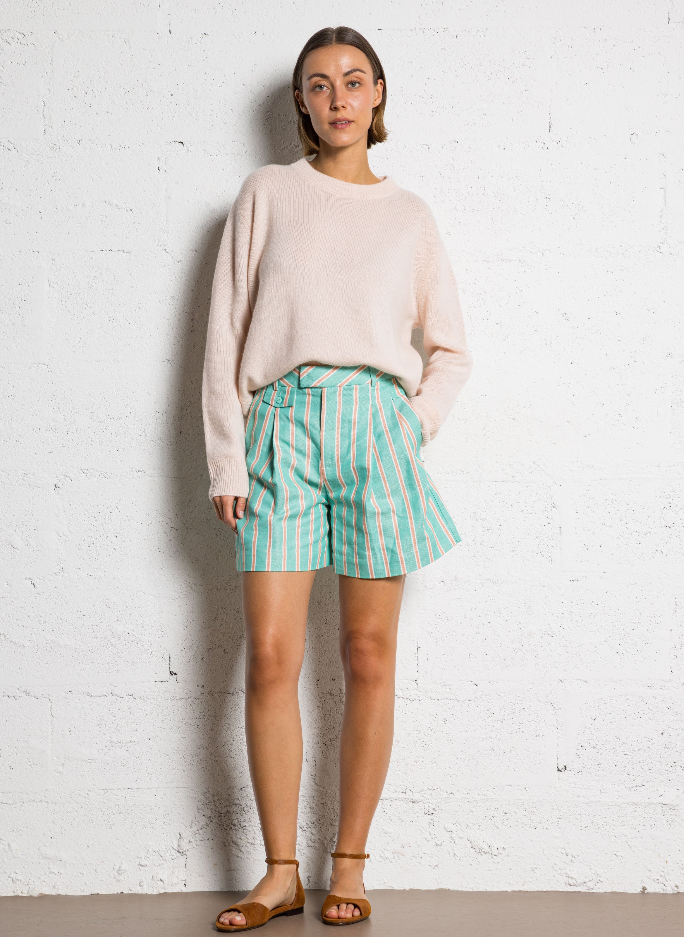 Straight cotton-blend shorts Green