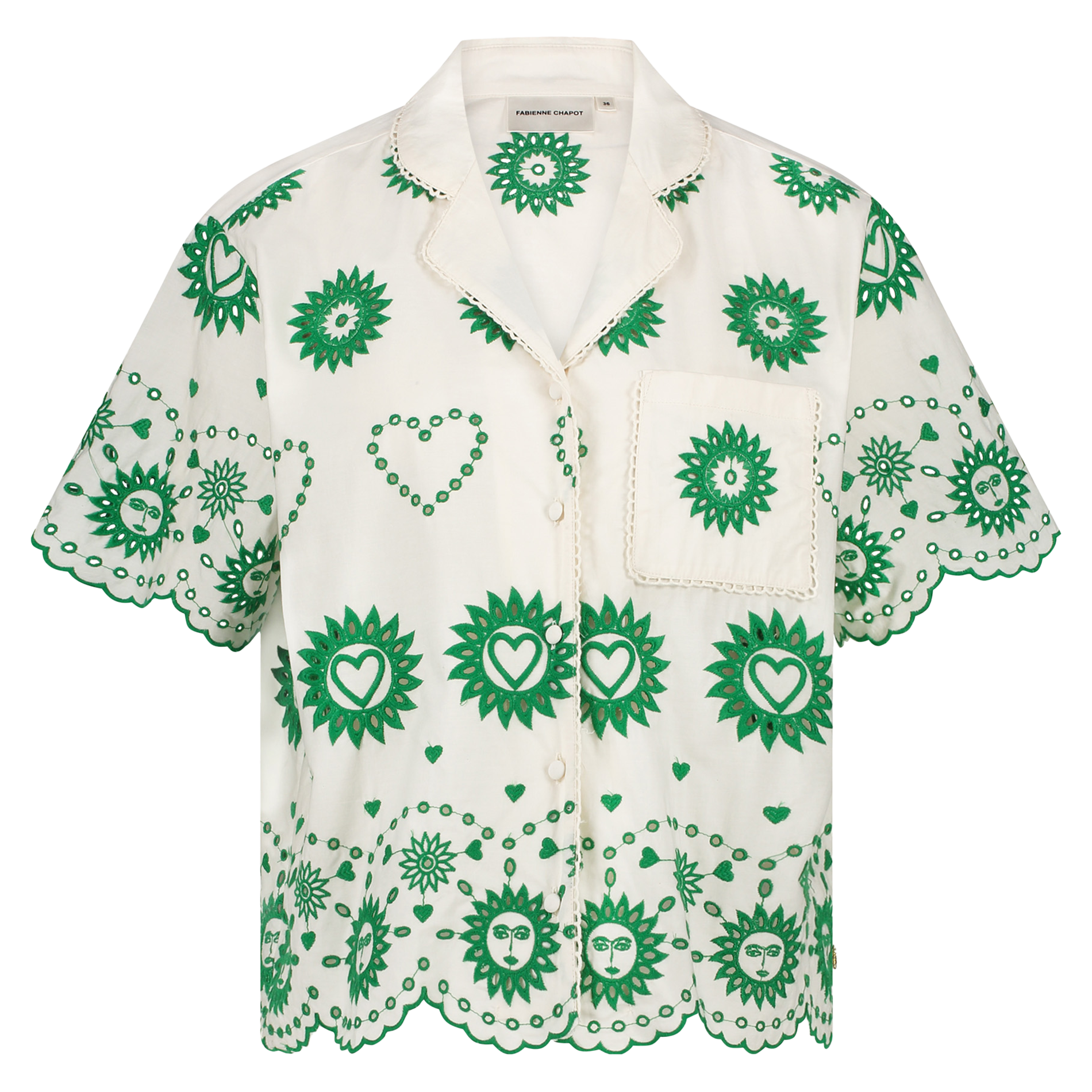 Chemise oversize en coton bio brodé FABIENNE CHAPOT Blanc