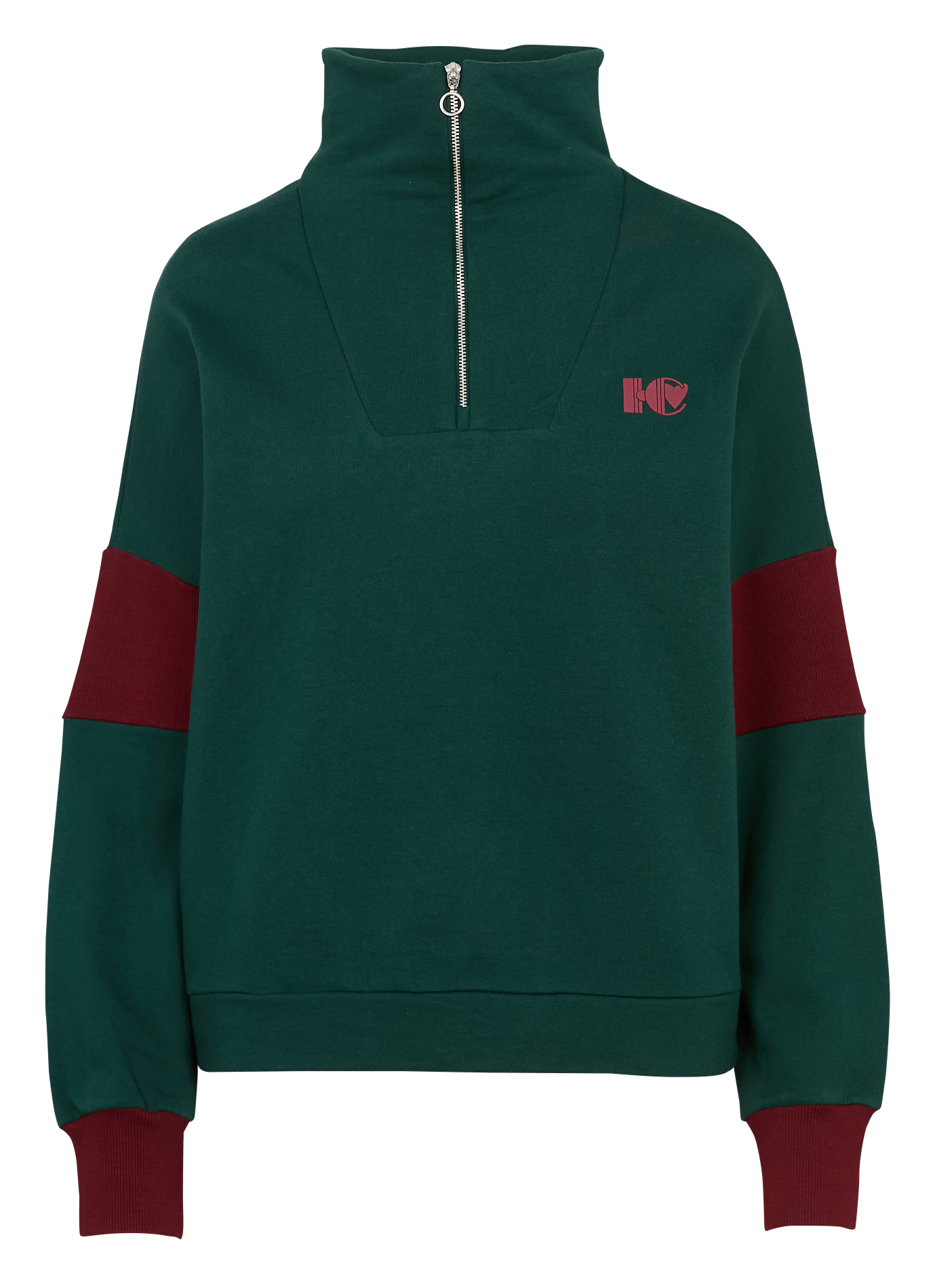 Cotton sweatshirt with zip-up high neck I CODE Green