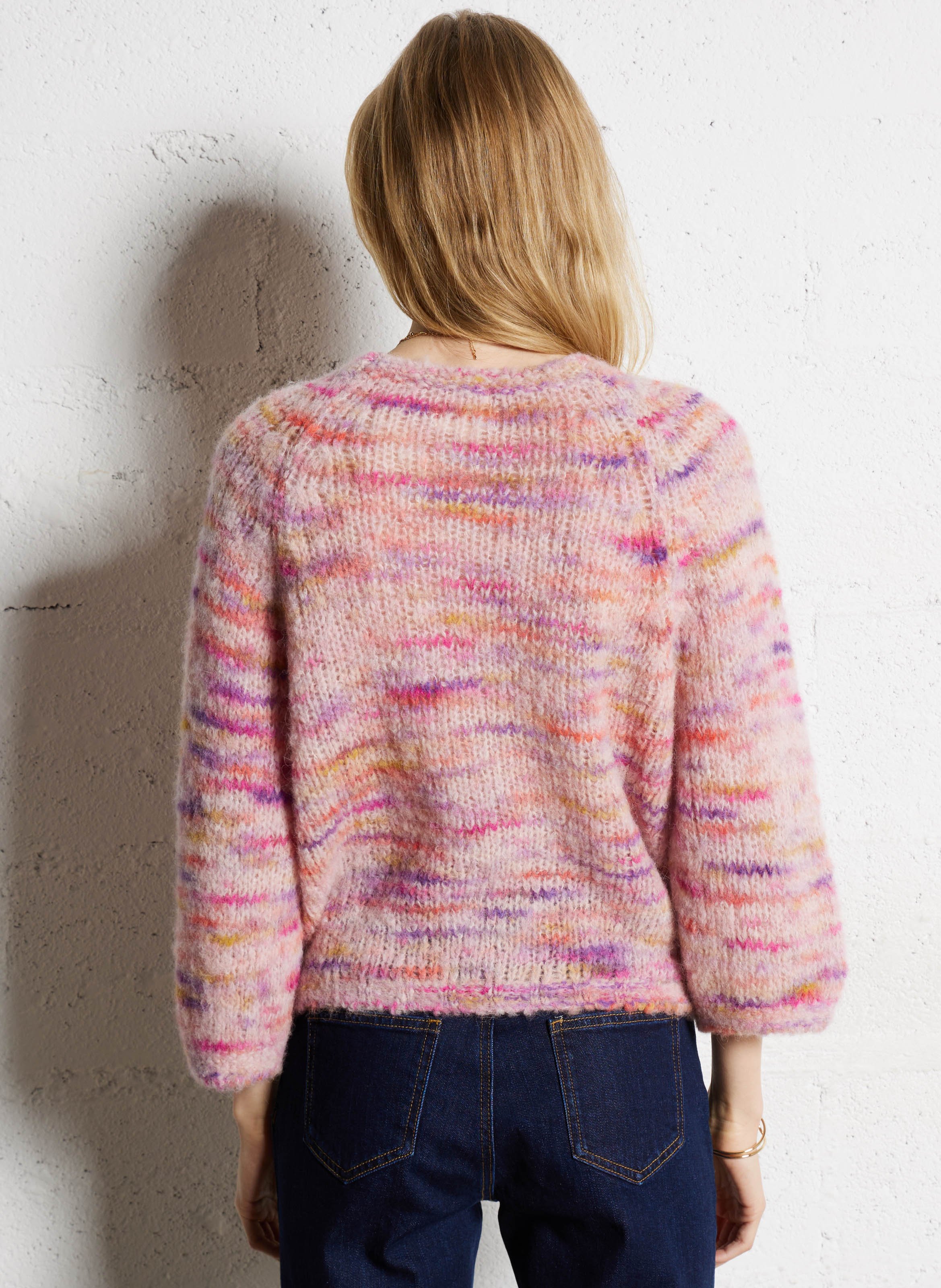 Pull droit col rond jacquard en alpaga mélangé SUNCOO Rose