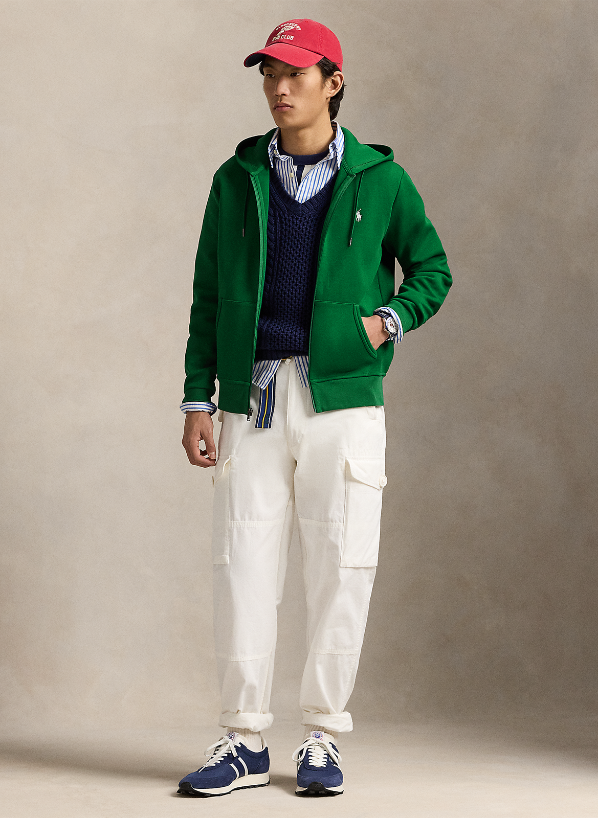 Sweat zippé à capuche en coton doux POLO RALPH LAUREN Vert