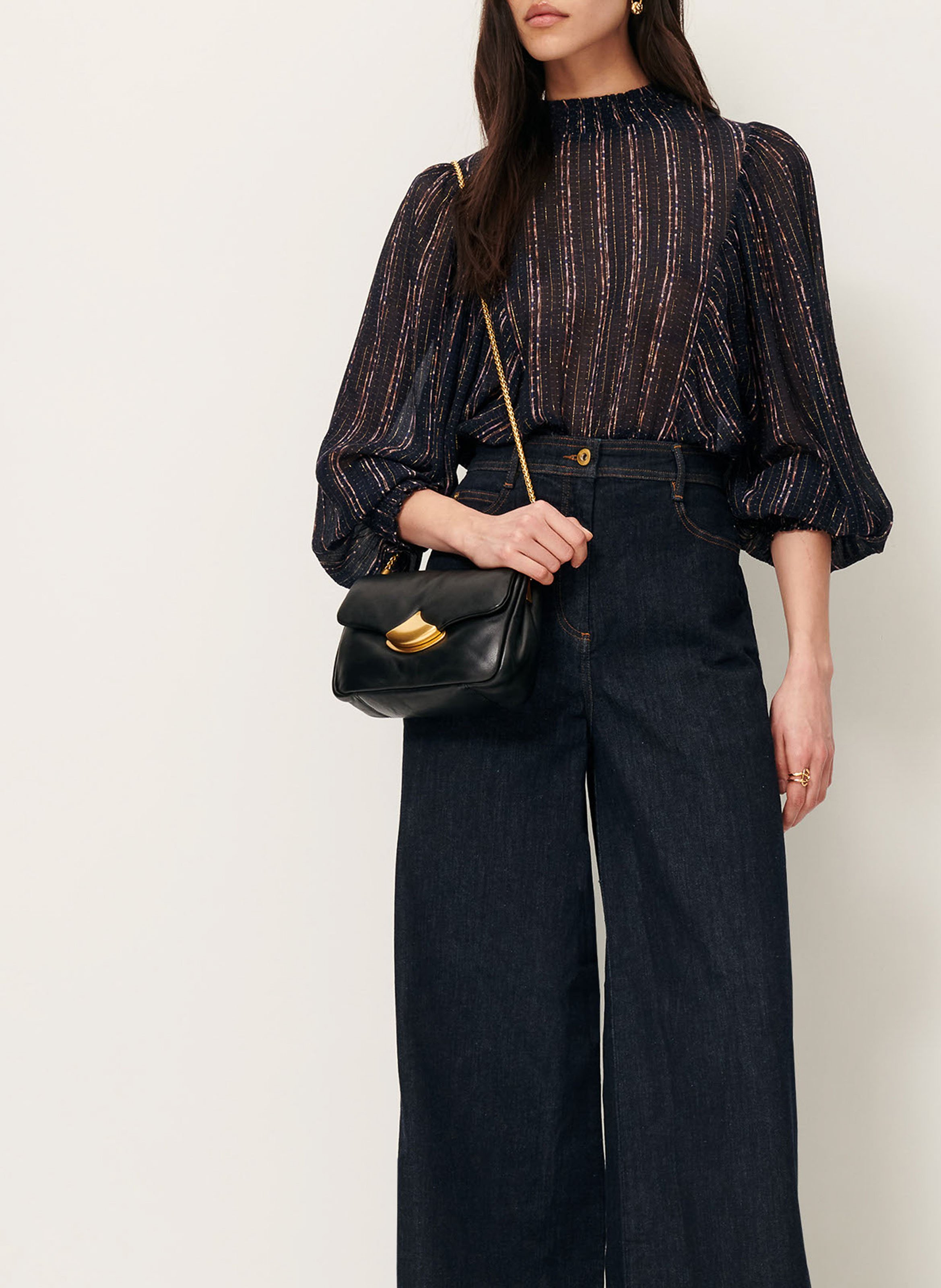 Blouse col montant droite imprimée SESSUN Bleu