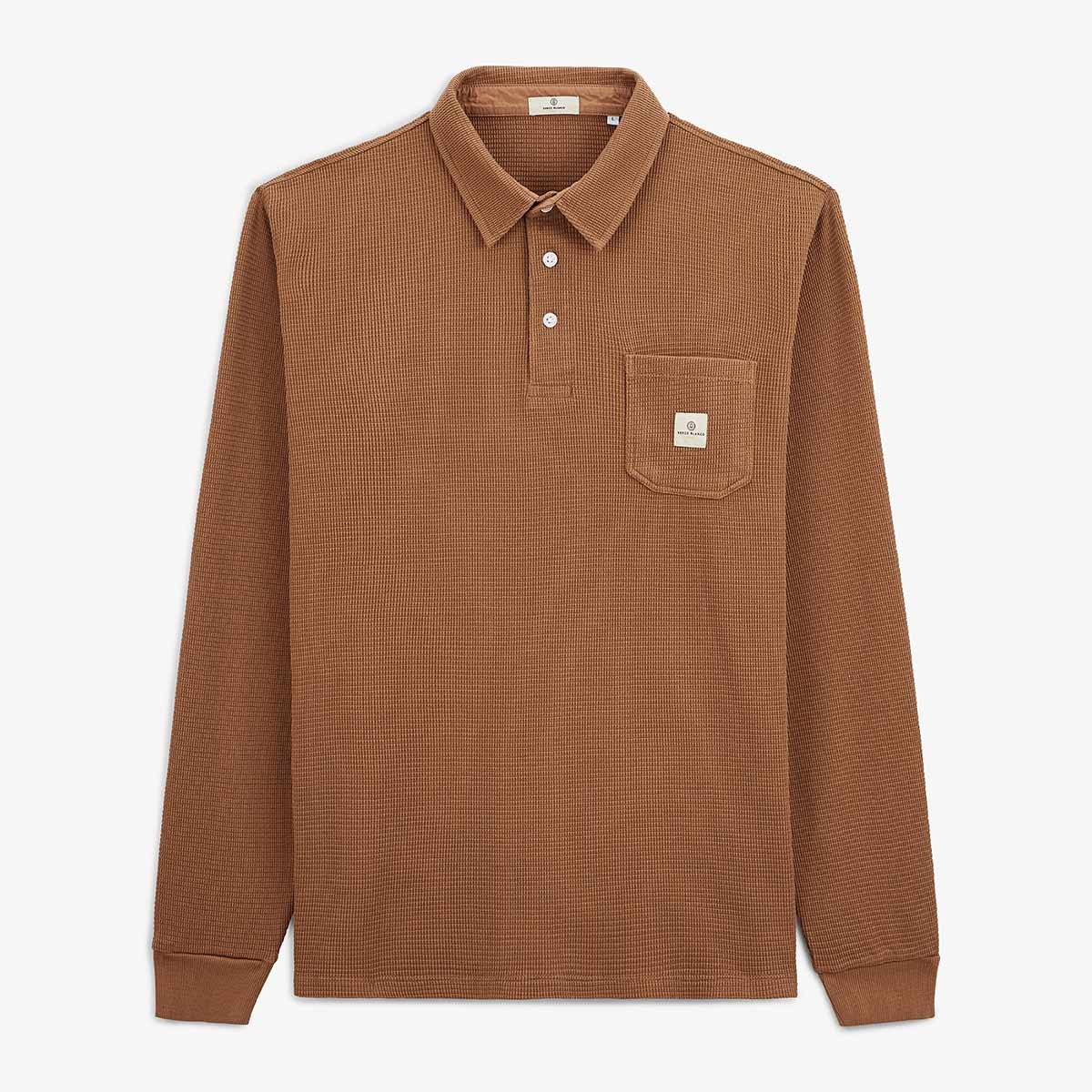 Long-sleeved waffle fabric polo SERGE BLANCO Brown