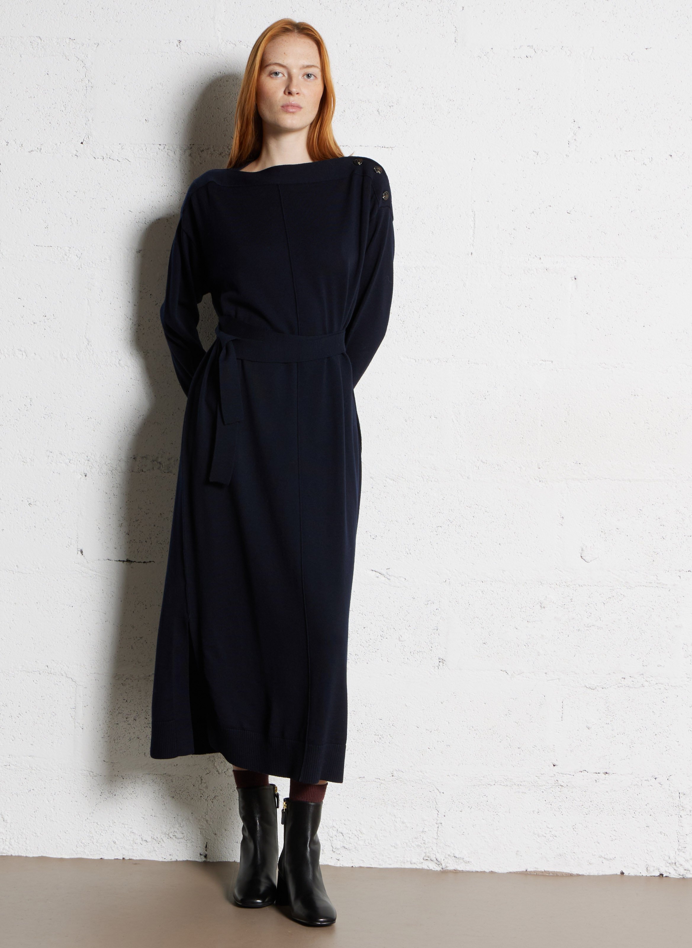 Robe longue en maille côtelée SOEUR Bleu