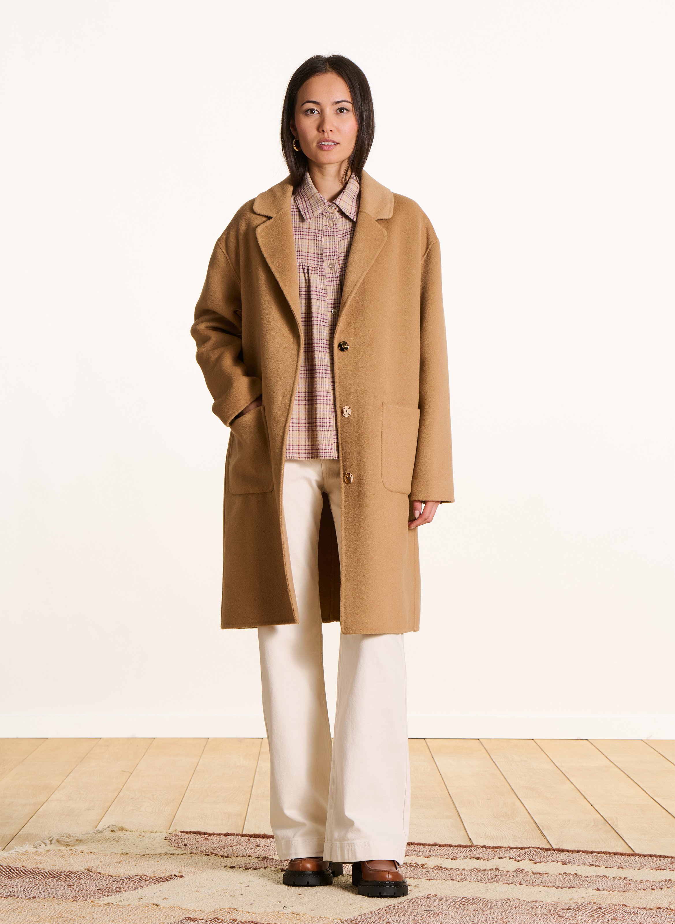 Manteau droit uni à poches en laine mélangée LA FEE MARABOUTEE