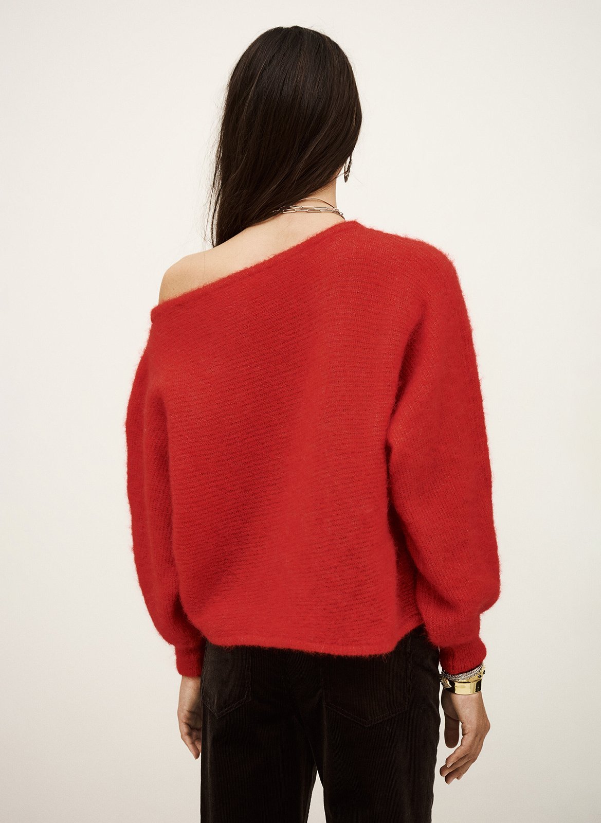 Asymmetrische trui met boothals - wolblend BA&SH Rood