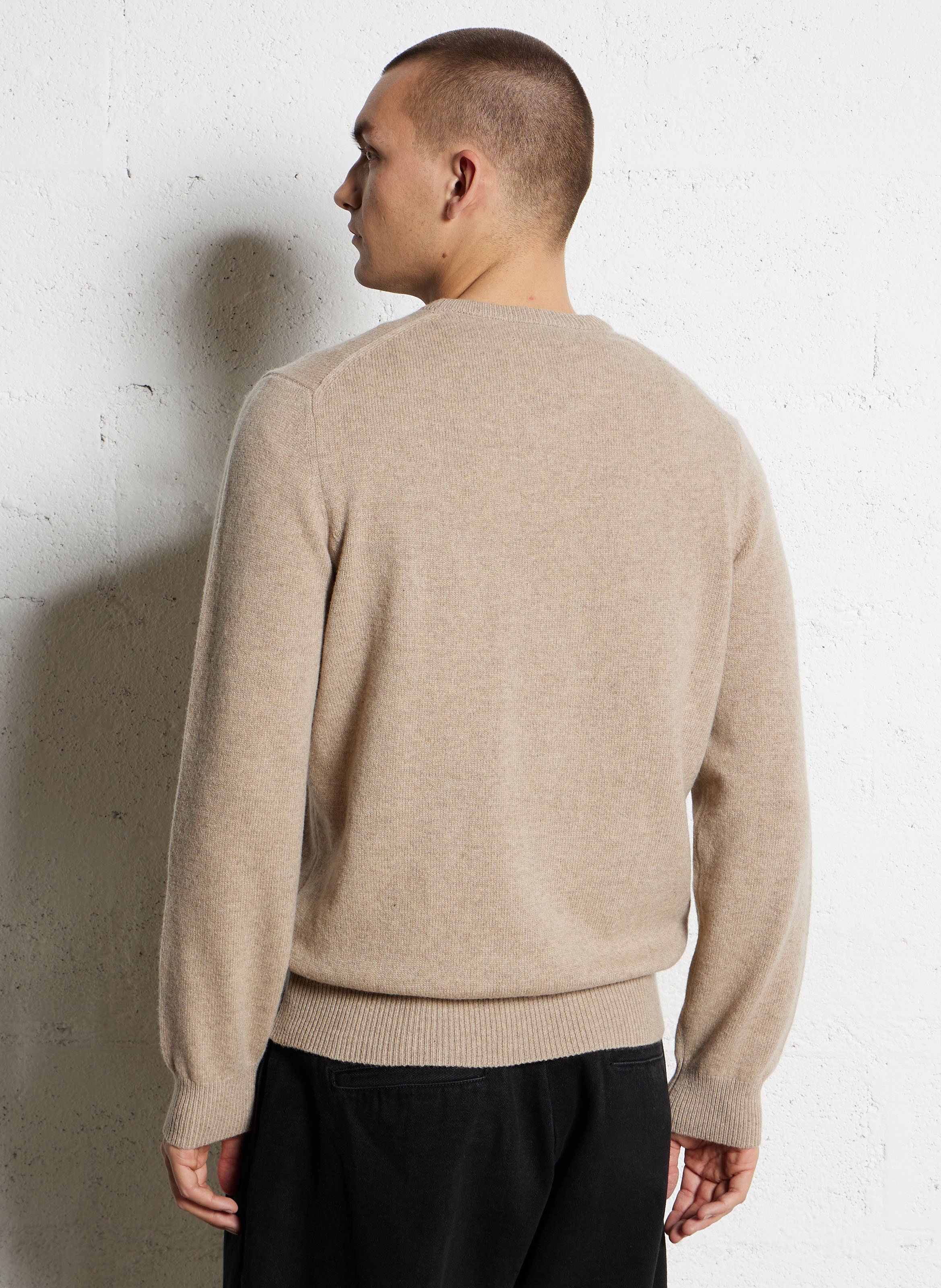 Pull col rond uni en laine HACKETT Marron