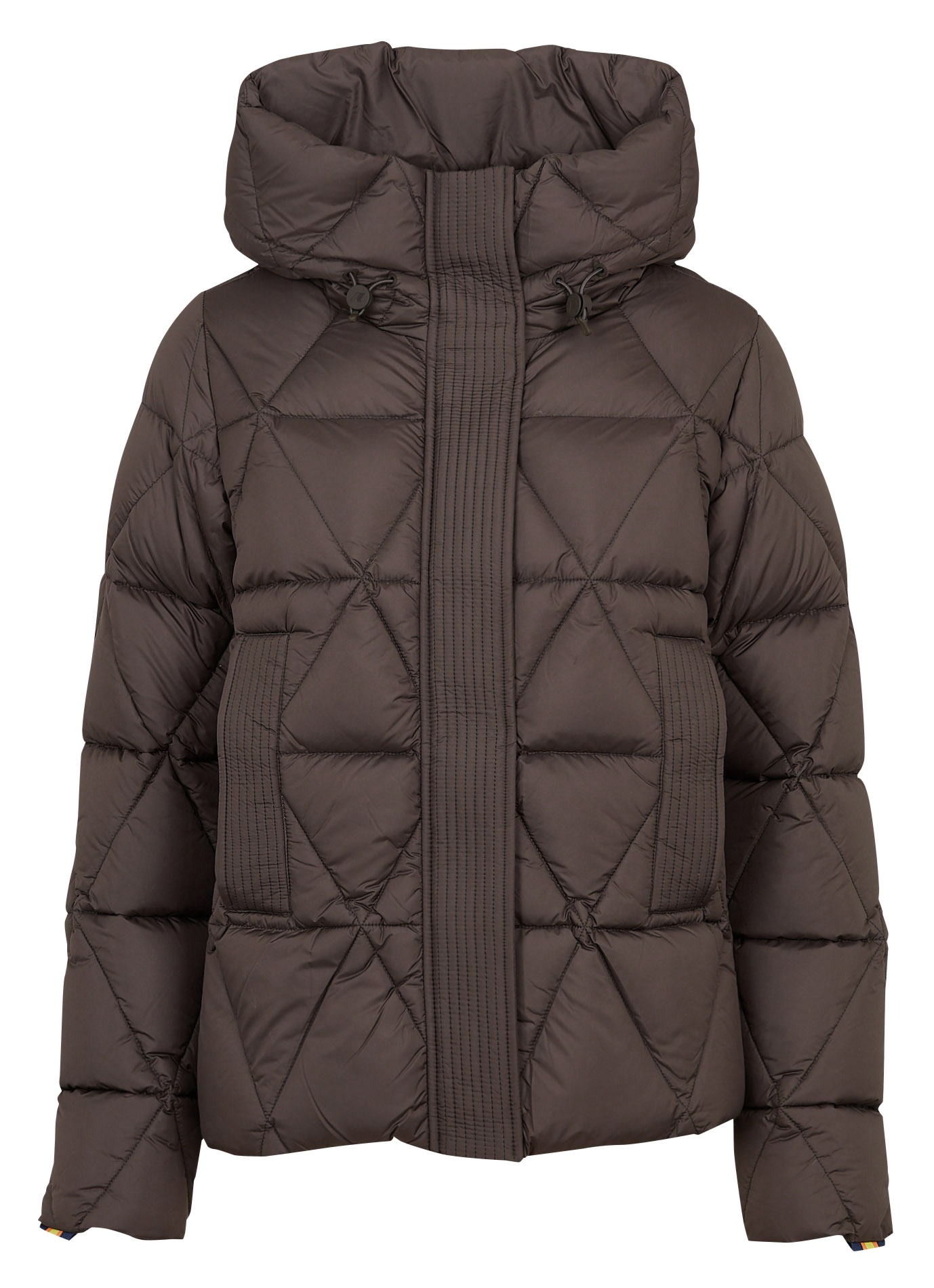 Gerade geschnittene Steppjacke mit Stehkragen und Kapuze K-WAY Grun