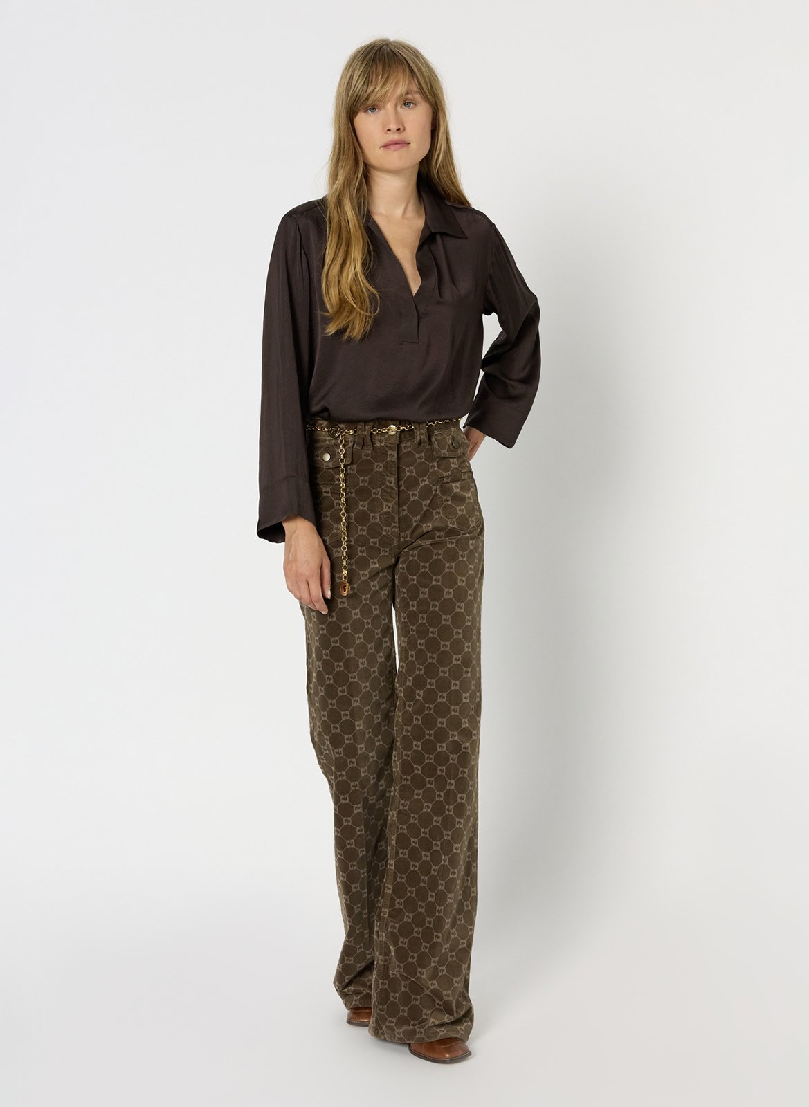 Satin V-neck blouse GERARD DAREL Brown