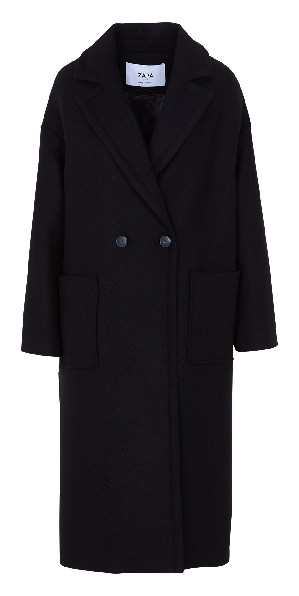 Lange jas met reverskraag van gemengde wol ZAPA Zwart