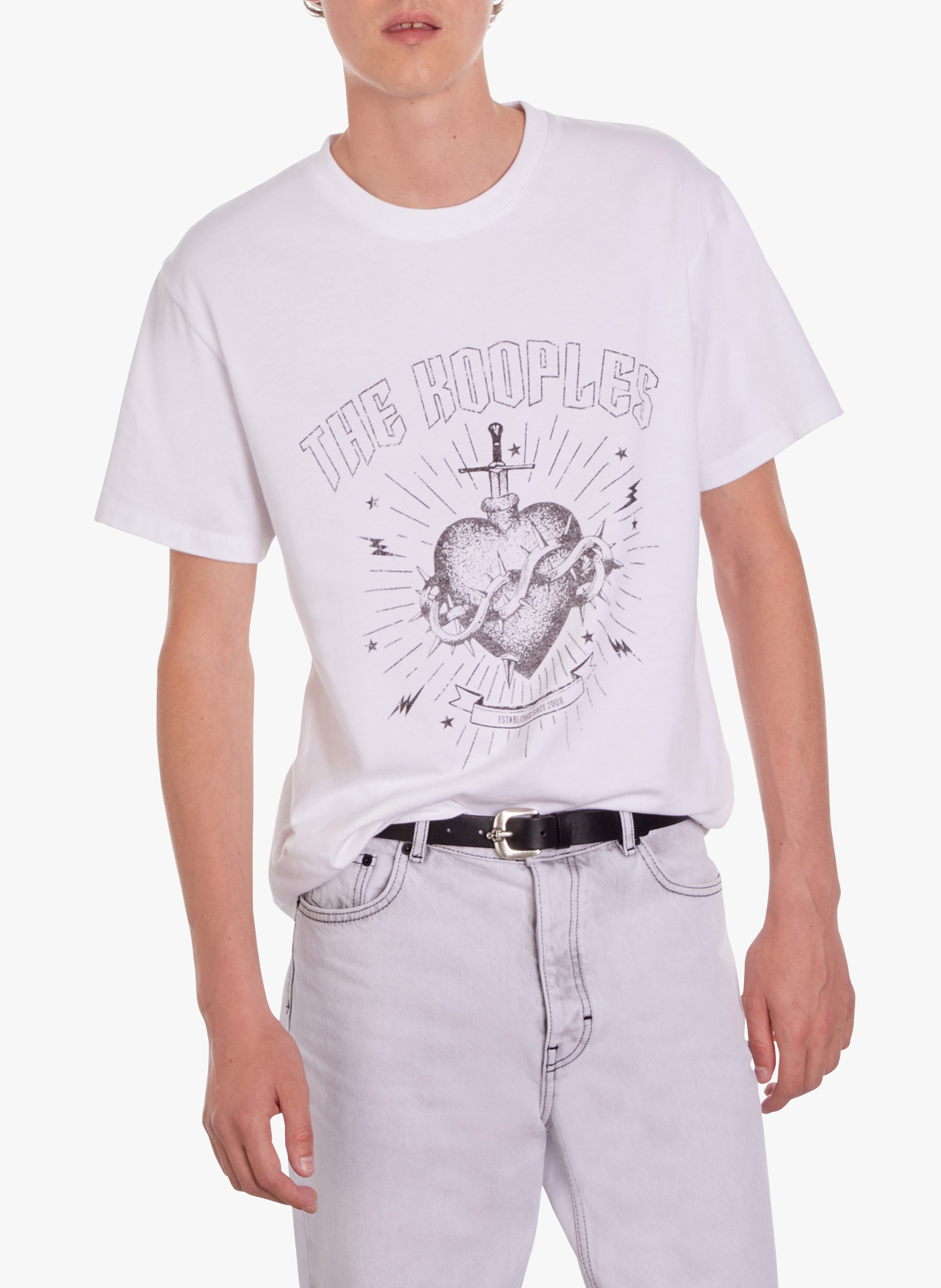 Recht, katoenen T-shirt met ronde hals en zeefdruk THE KOOPLES Wit