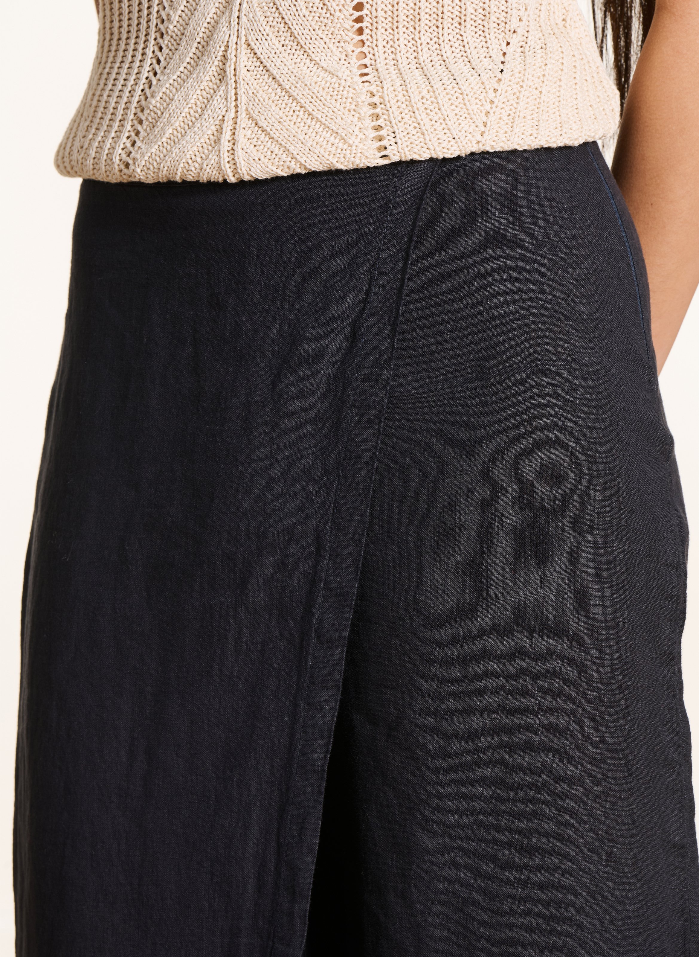 Pantalon large 7/8ème en lin LA FEE MARABOUTEE Bleu