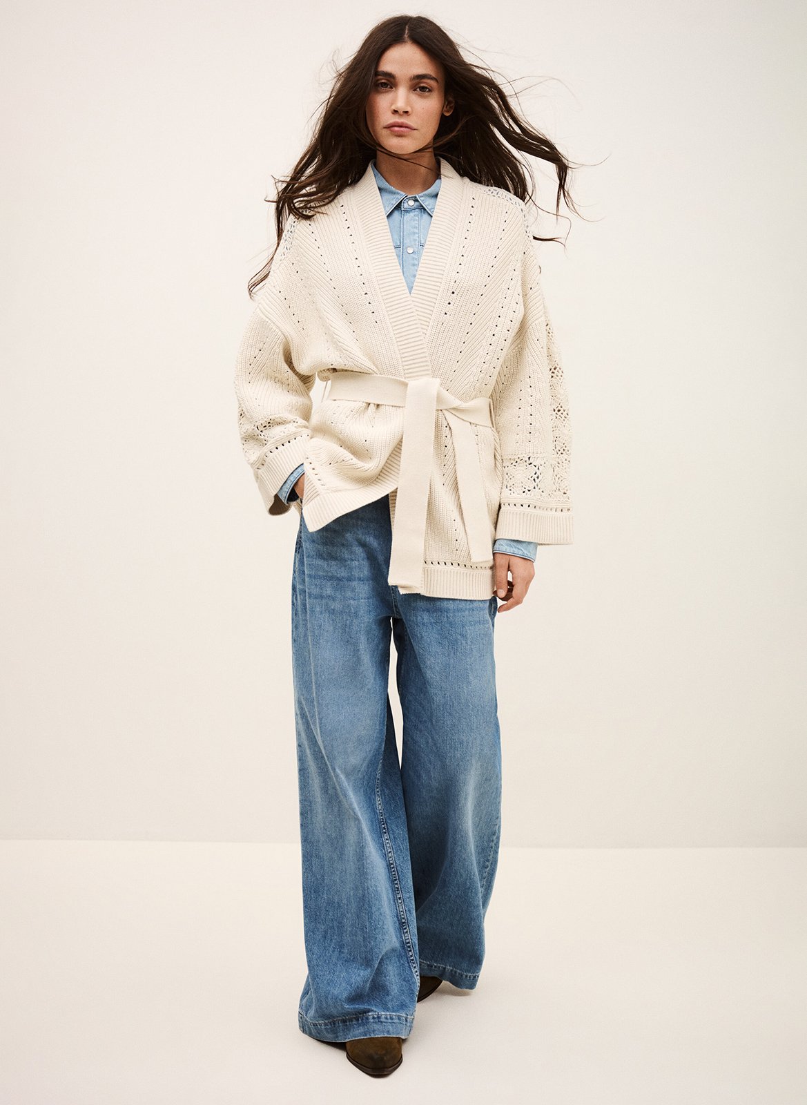 Cardigan col châle en coton BA&SH Beige