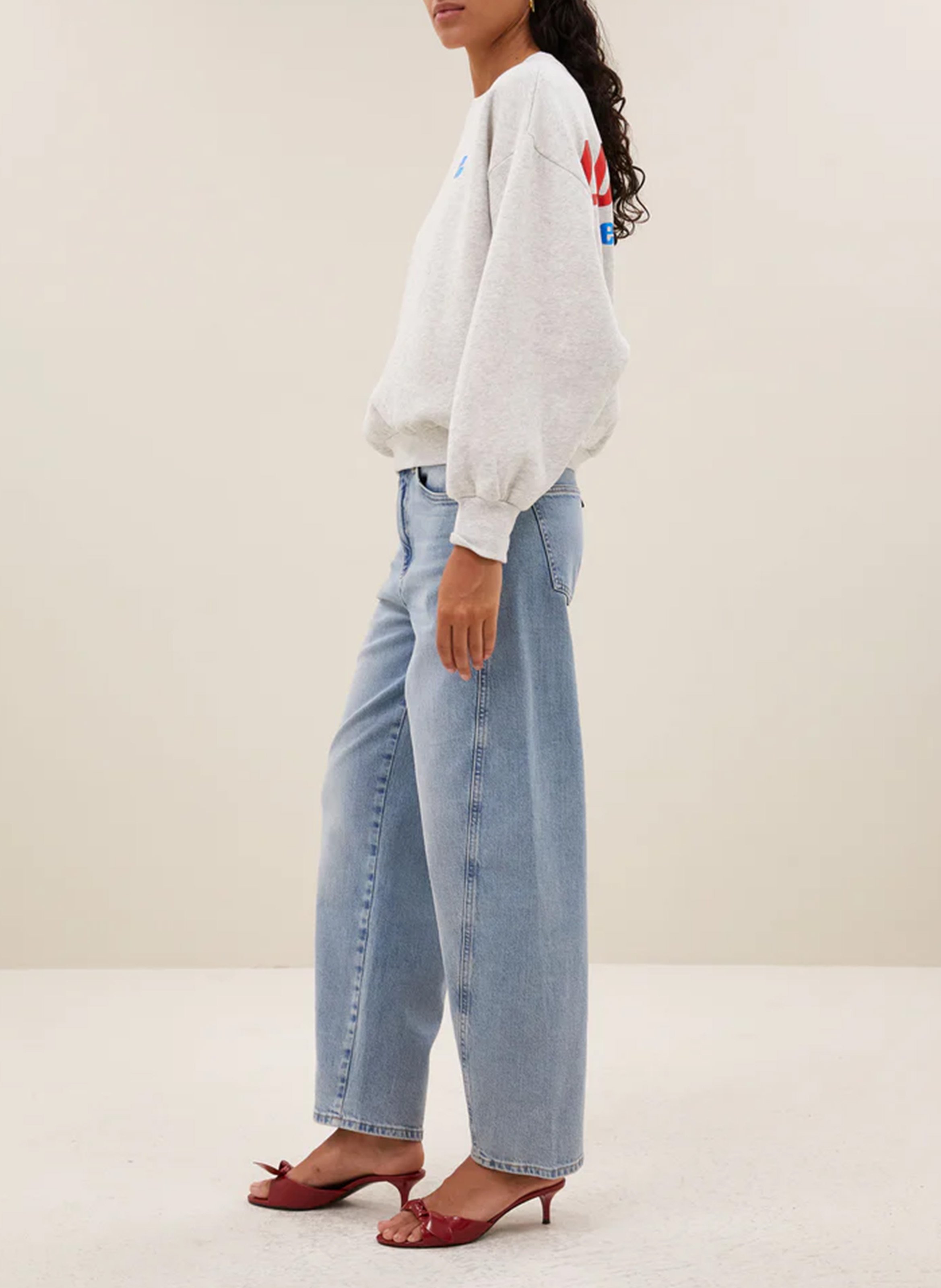 Sweat oversize col rond en coton mélangé BY BAR Gris