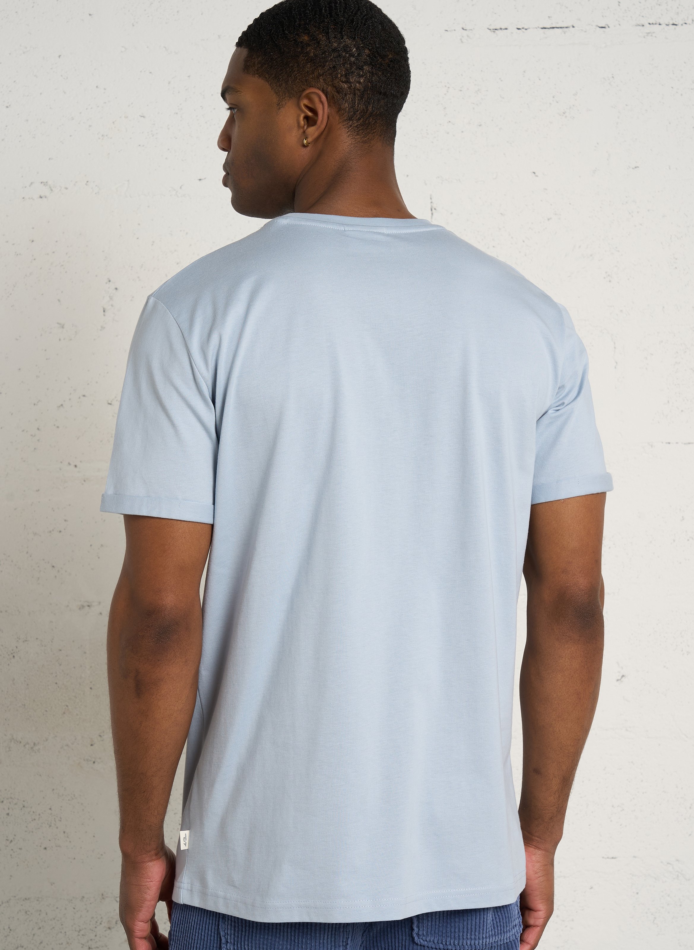 Tee-shirt droit col rond brodé en coton organique LES DEUX Bleu