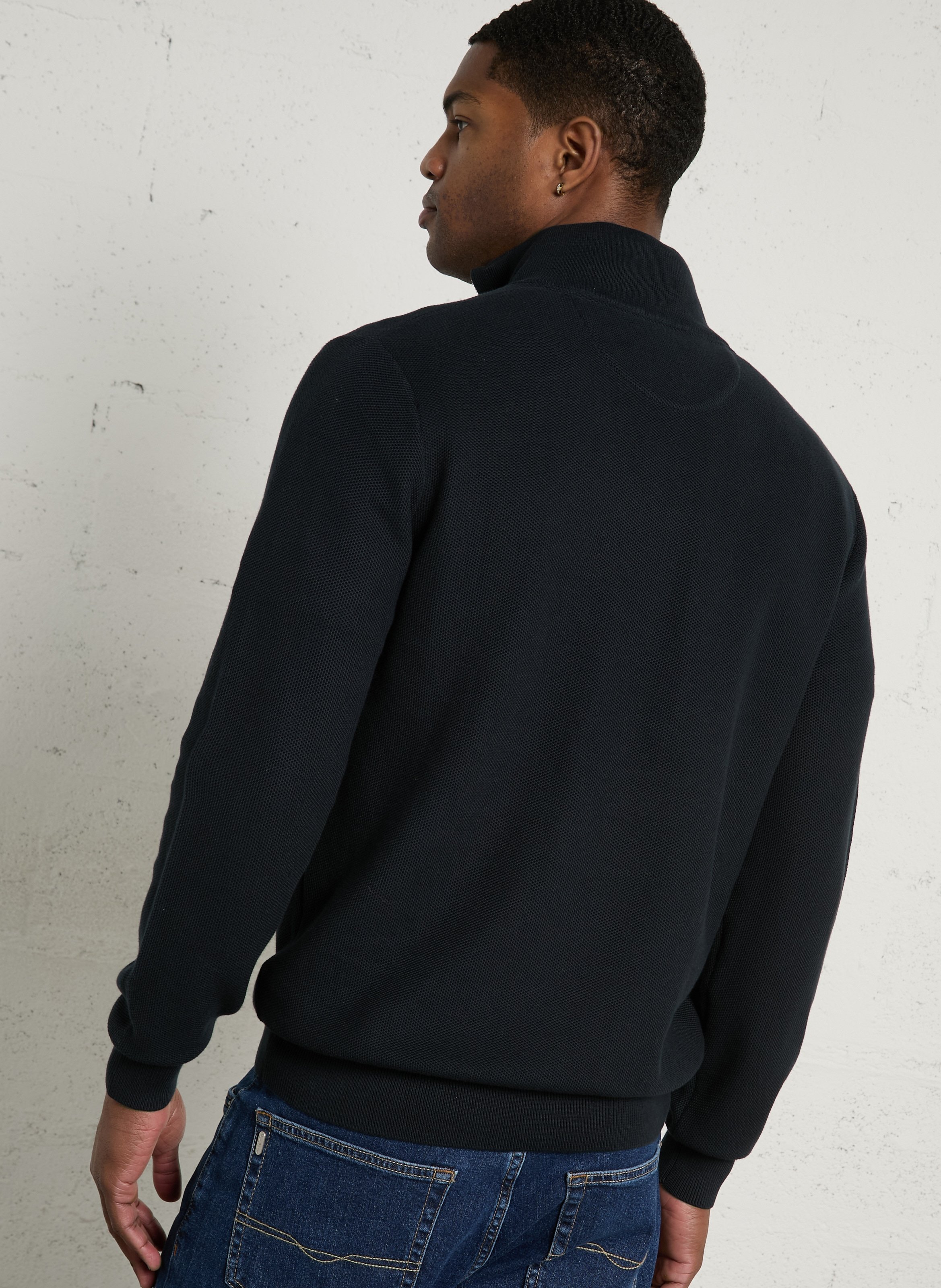 Pull droit col camionneur brodé en coton EDEN PARK Bleu