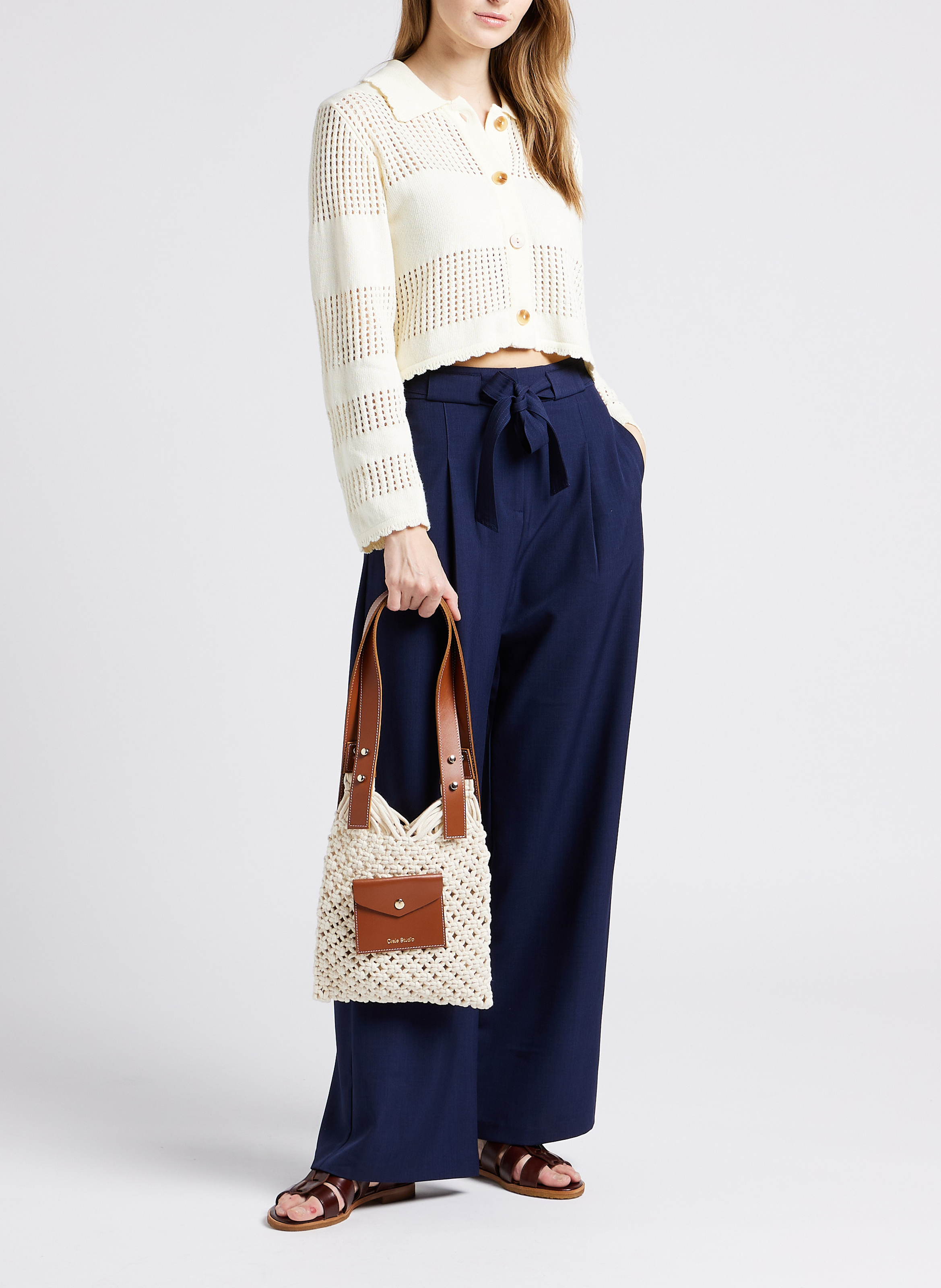 Macramé cotton-blend shoulder bag CRAIE STUDIO Brown