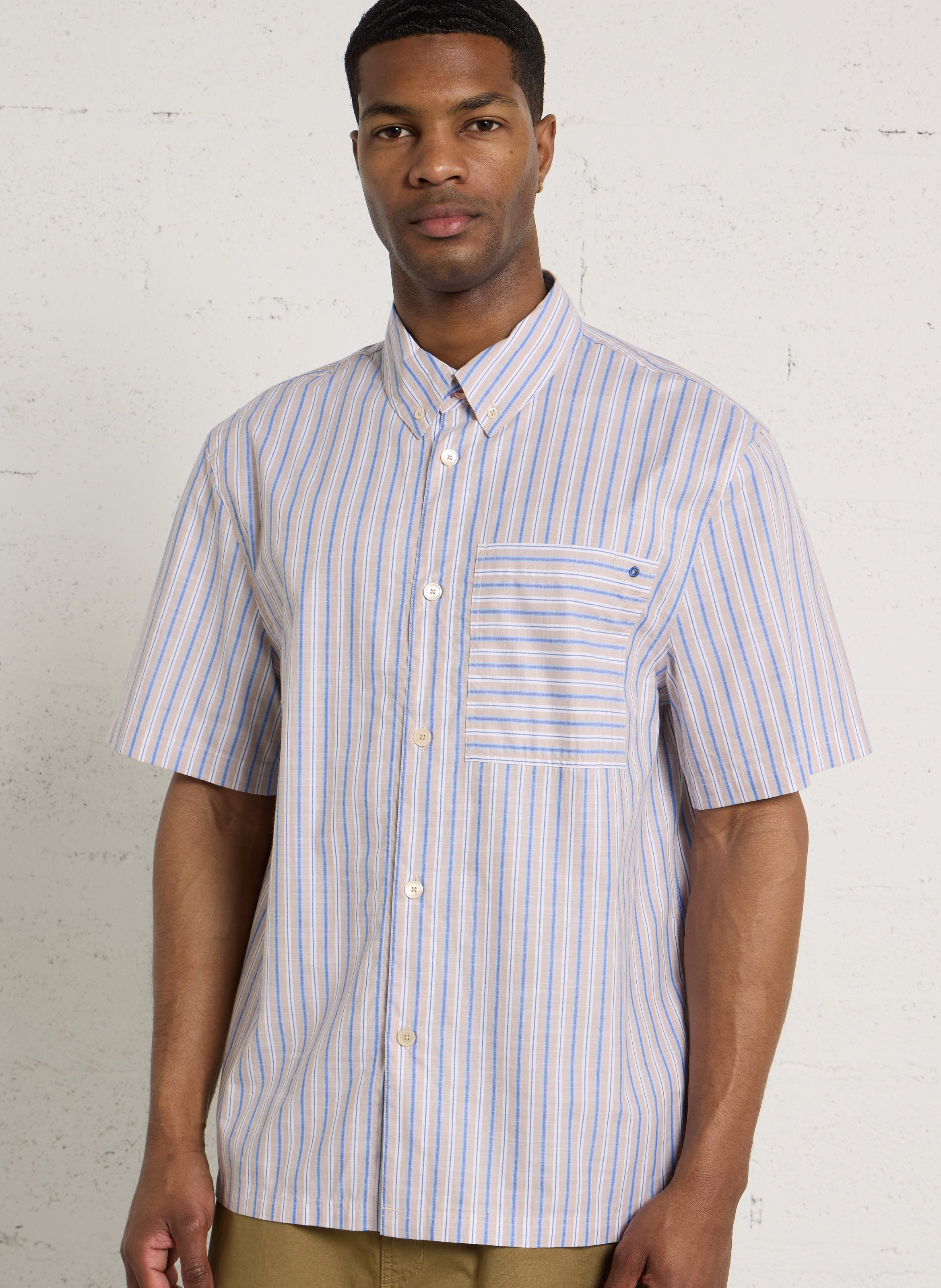 Camisa recta a rayas cuello americano PAUL SMITH Beige