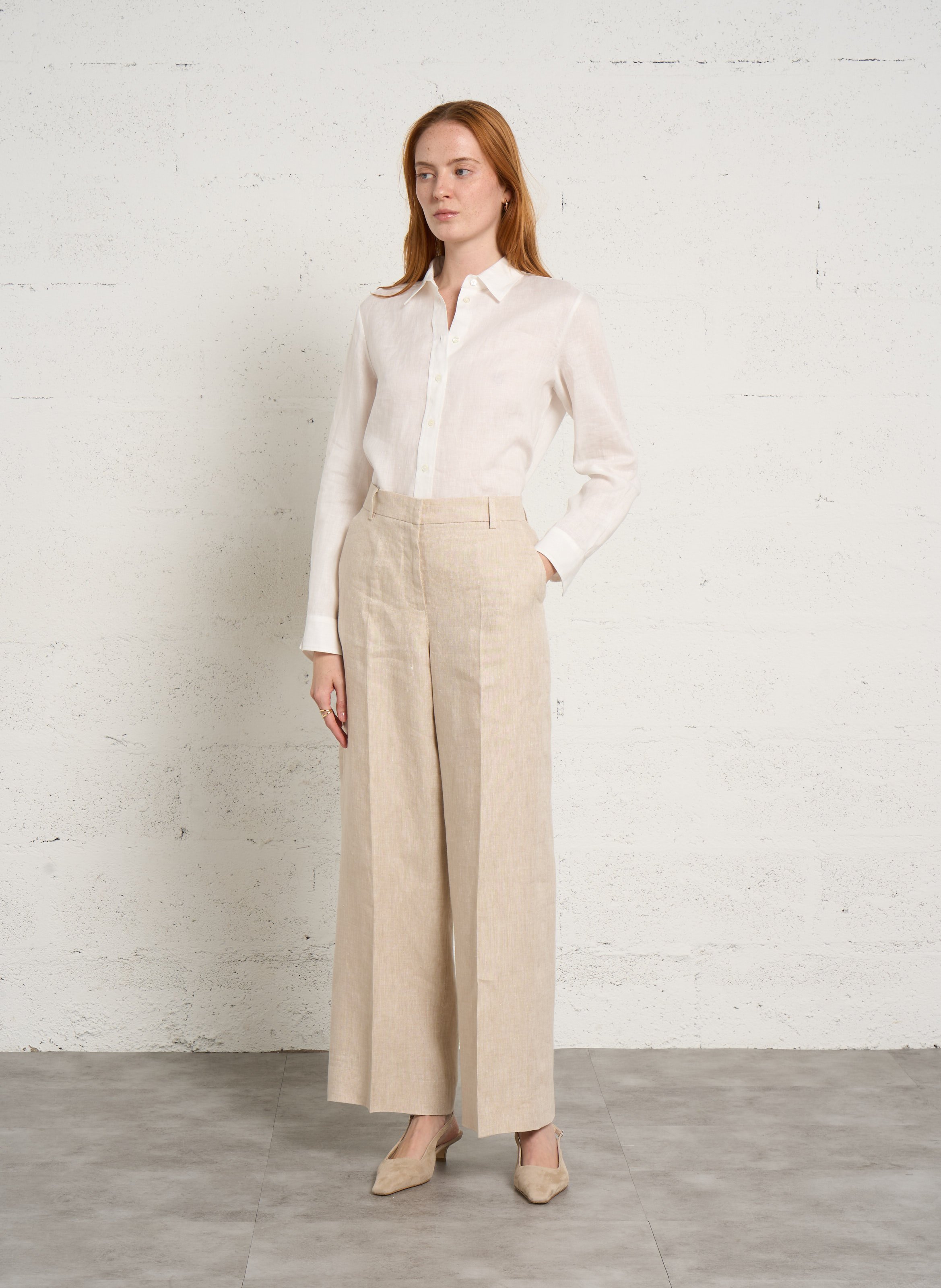 Rechte effen linnen blouse met knoopsluiting MAX MARA WEEK END Wit