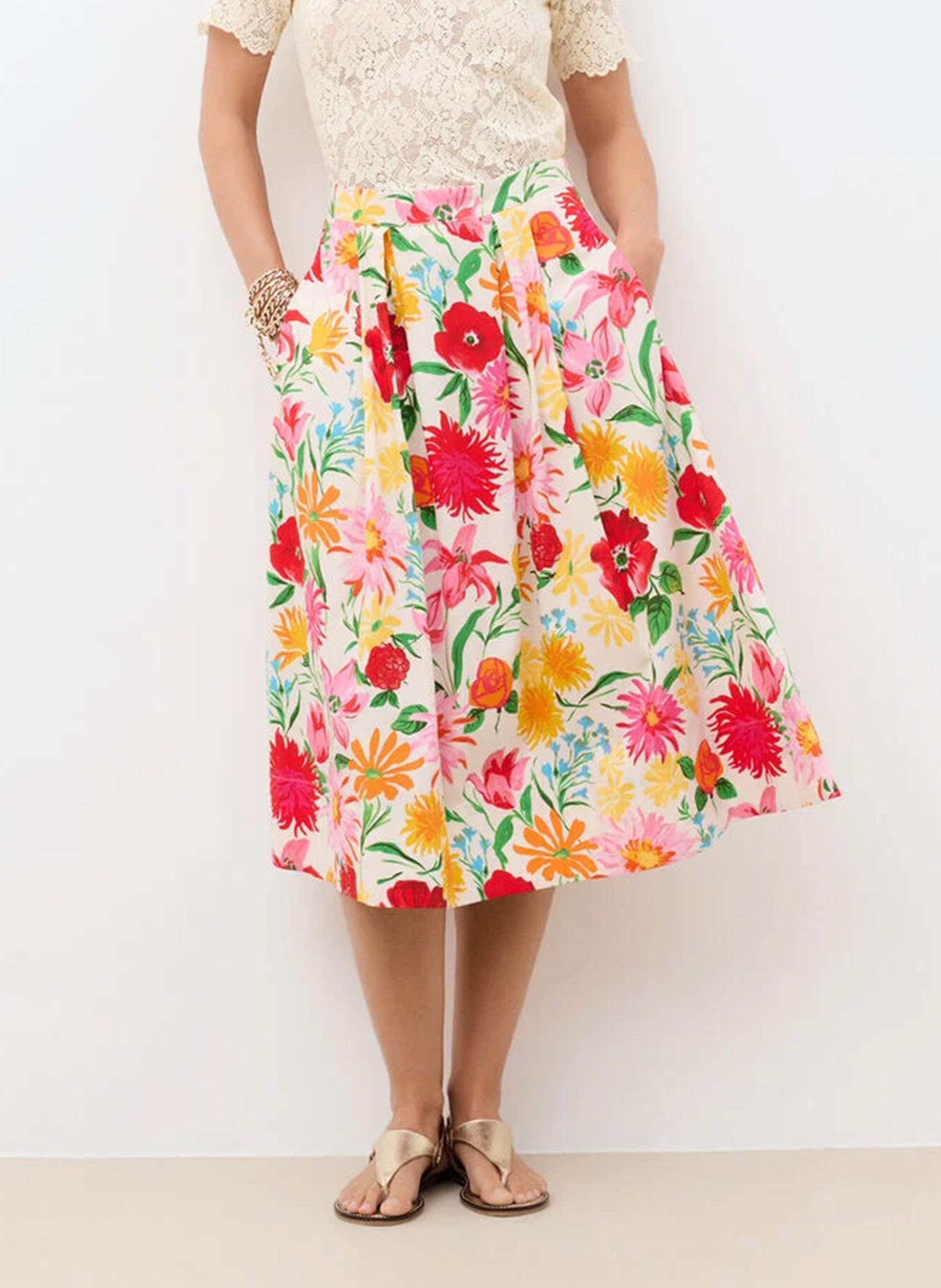 Flared cotton midi skirt CAROLL Beige