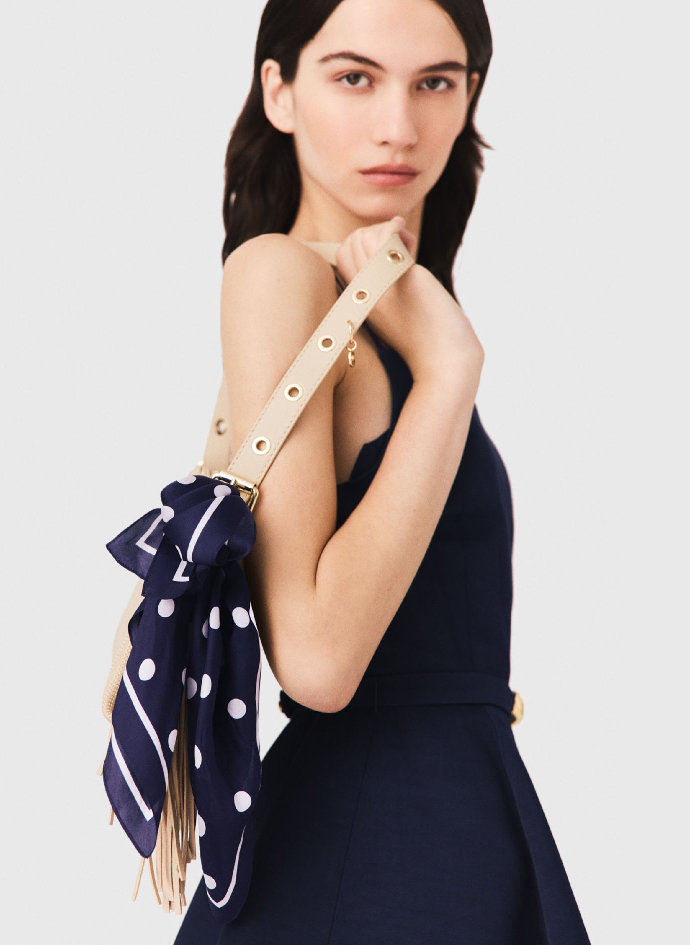 Foulard à pois en soie MAJE Bleu