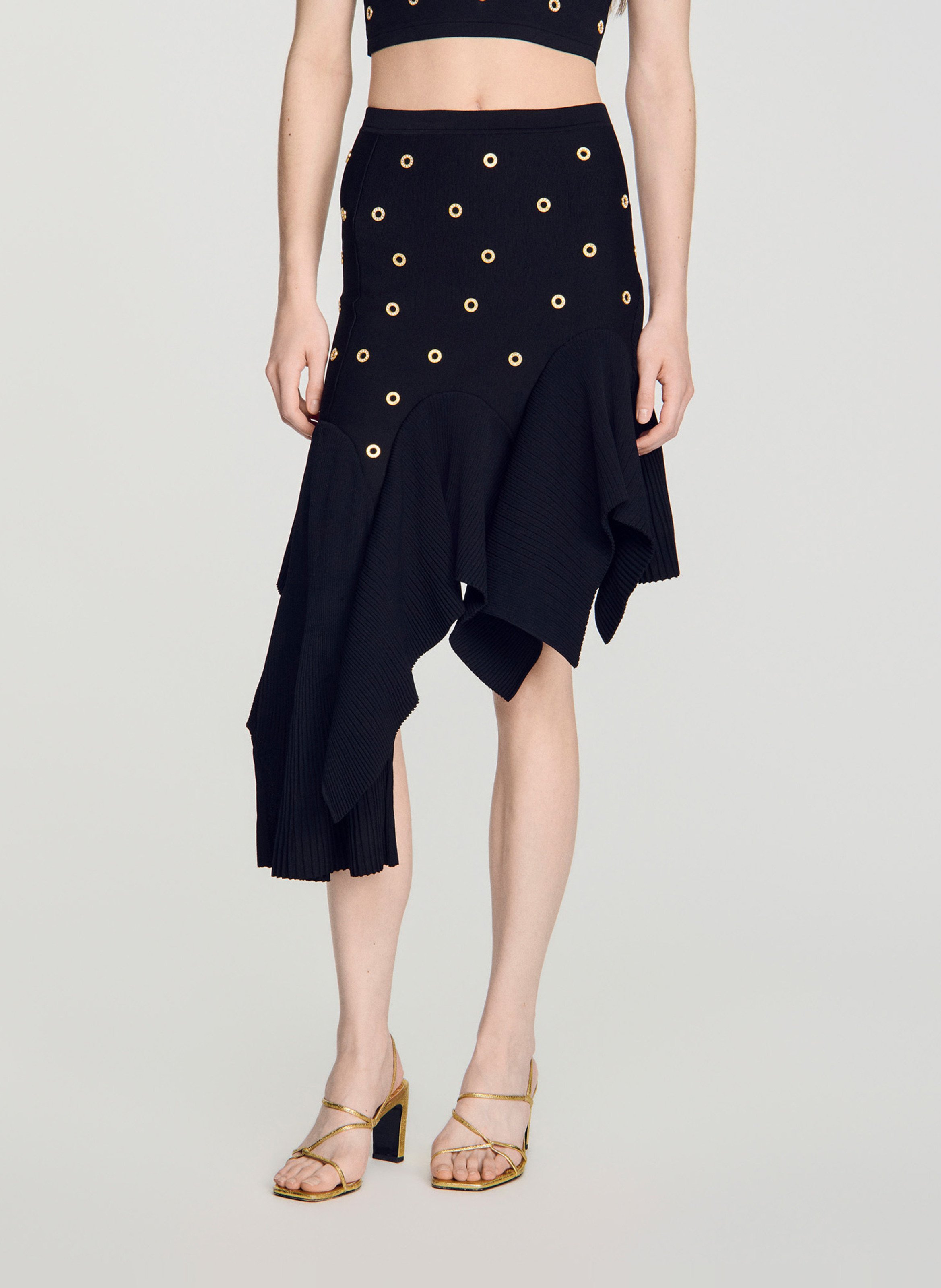 Lange, asymmetrische rok SANDRO Zwart
