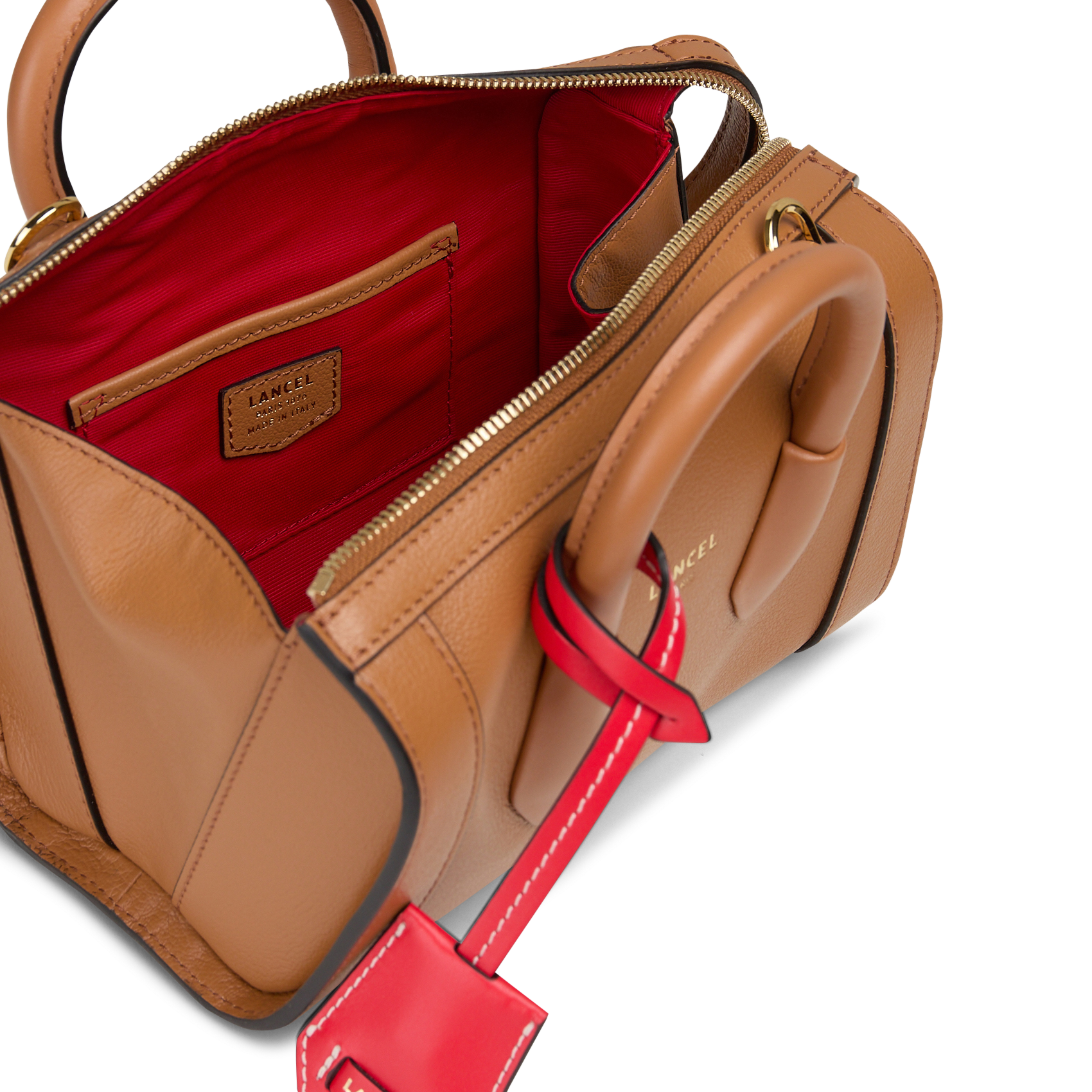 Bowlingtas van nerfleer met rits LANCEL Beige