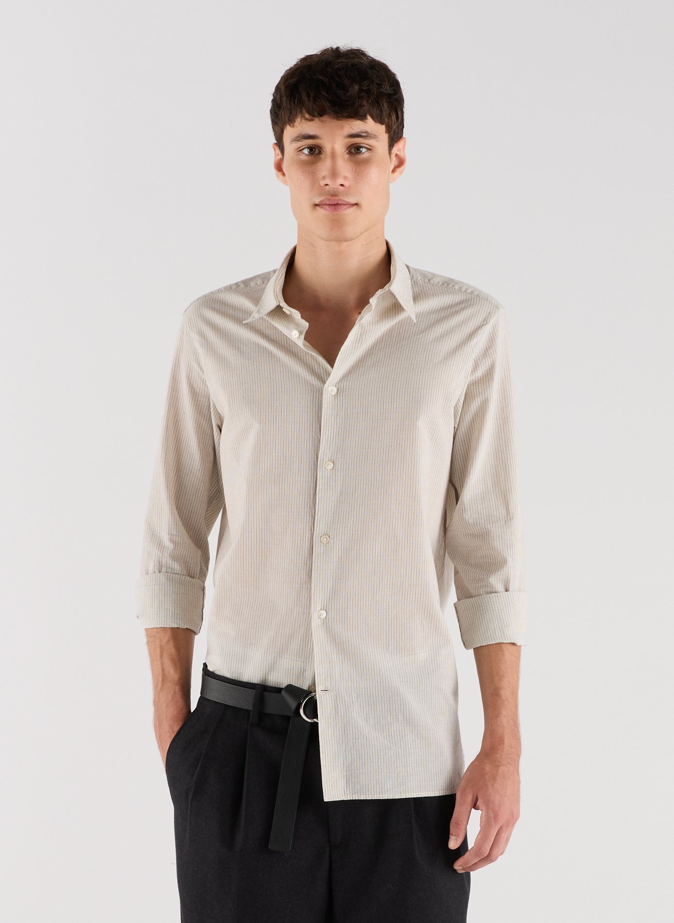 Camisa recta de algodón de rayas con cuello clásico SAISON 1865 Beige