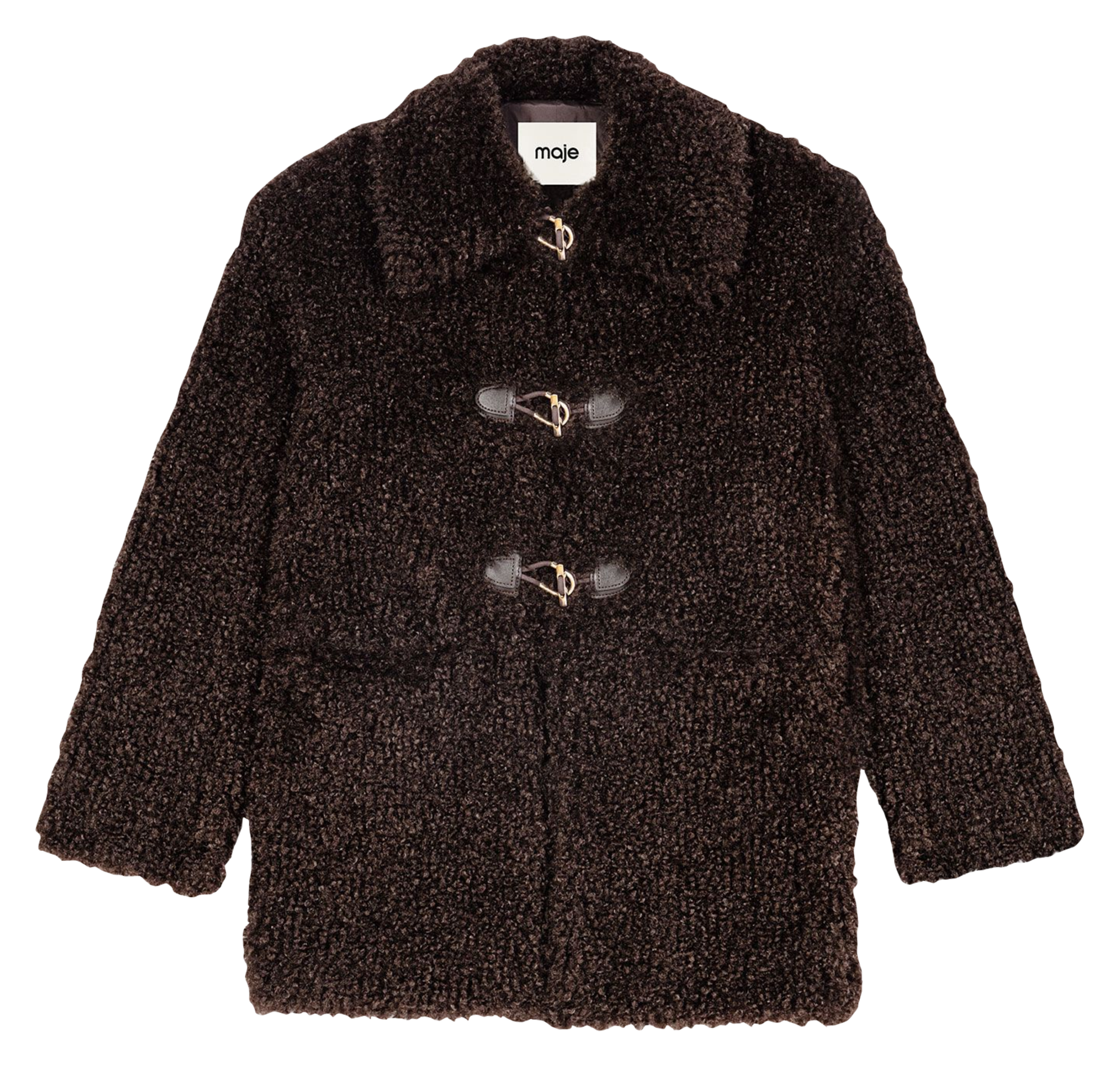 Manteau col classique effet fourrure MAJE Marron