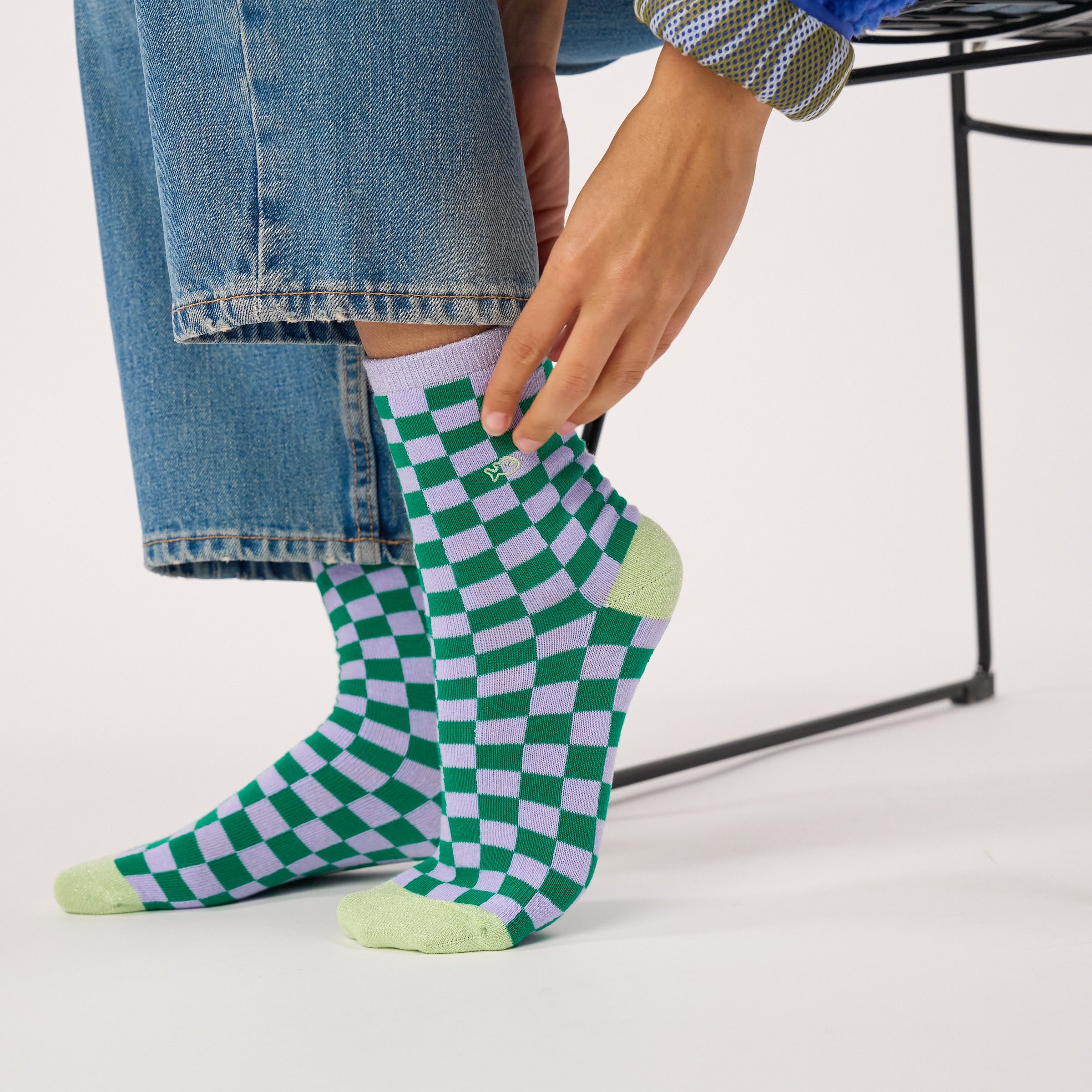 Combed cotton checkered socks BILLYBELT Purple