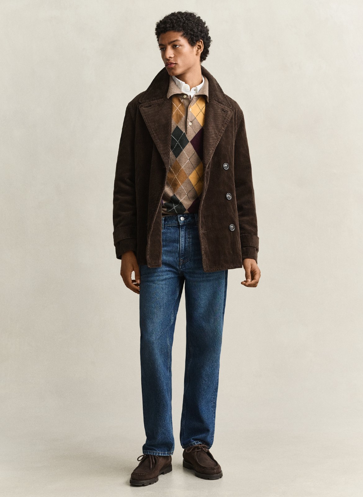 Pull droit col polo en laine GANT Marron