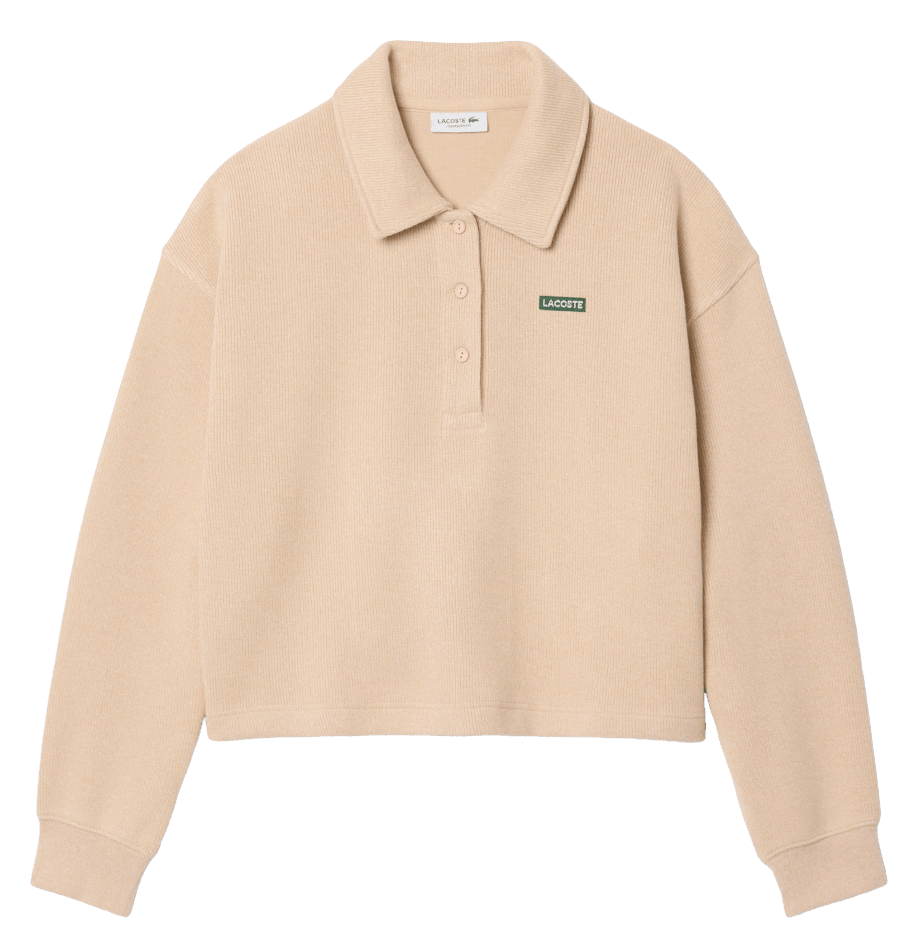 Oversized sweatshirt with ribbed polo collar in blended cotton LACOSTE Beige