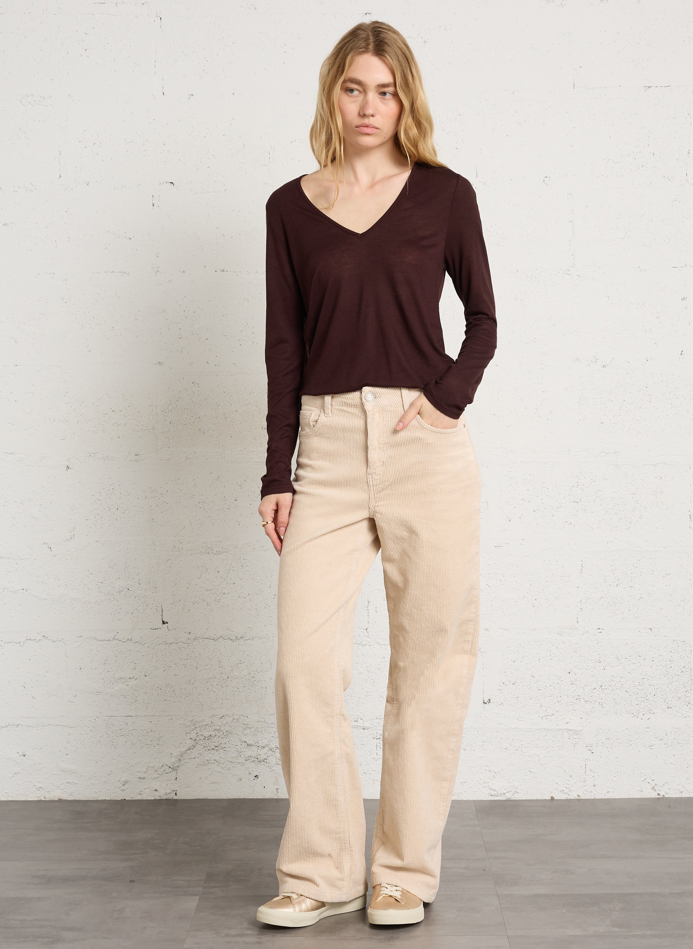 Wijde broek van katoenmix SUD EXPRESS Beige