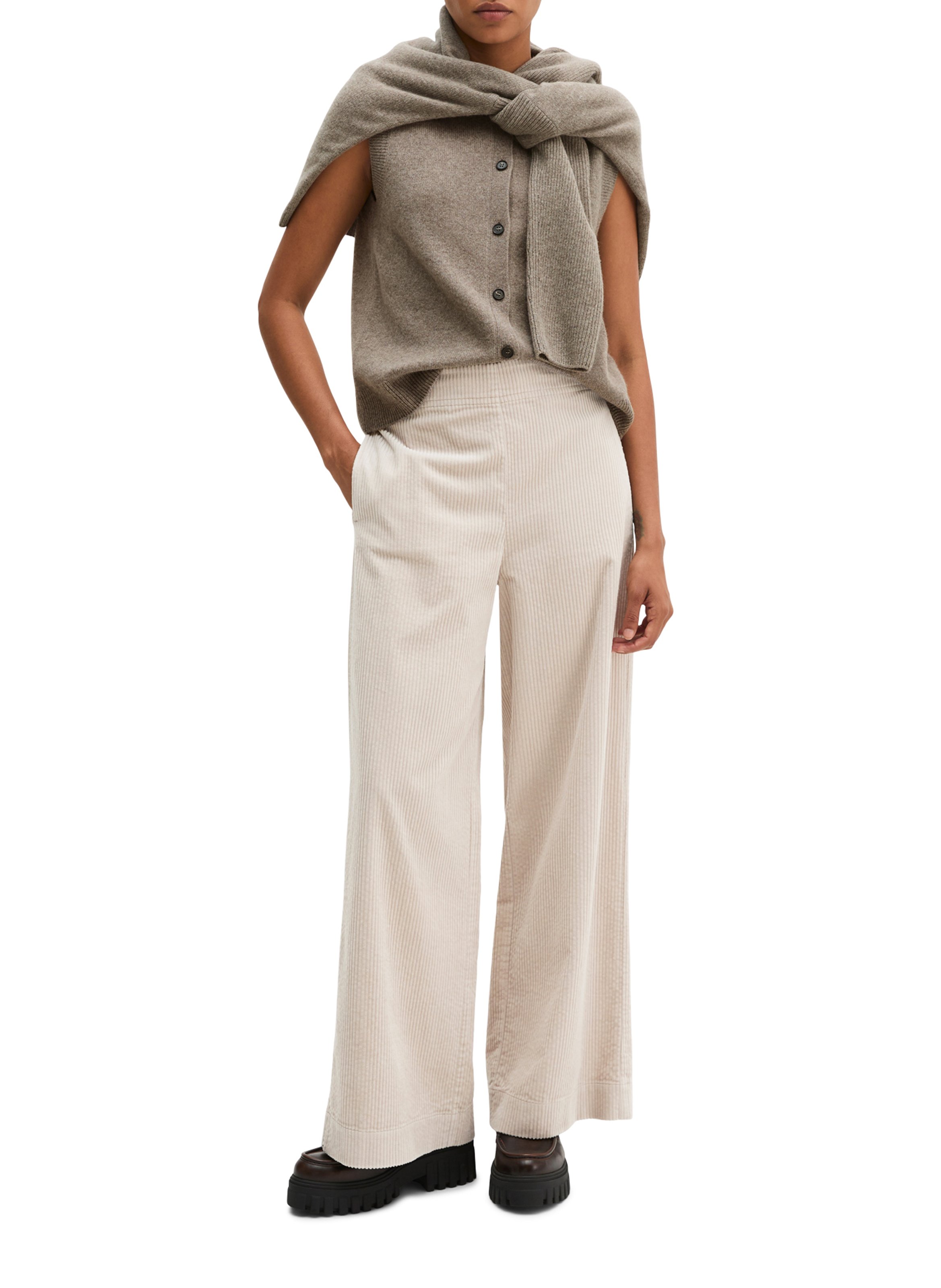 Pantalon large côtelé en coton MARC O'POLO Beige