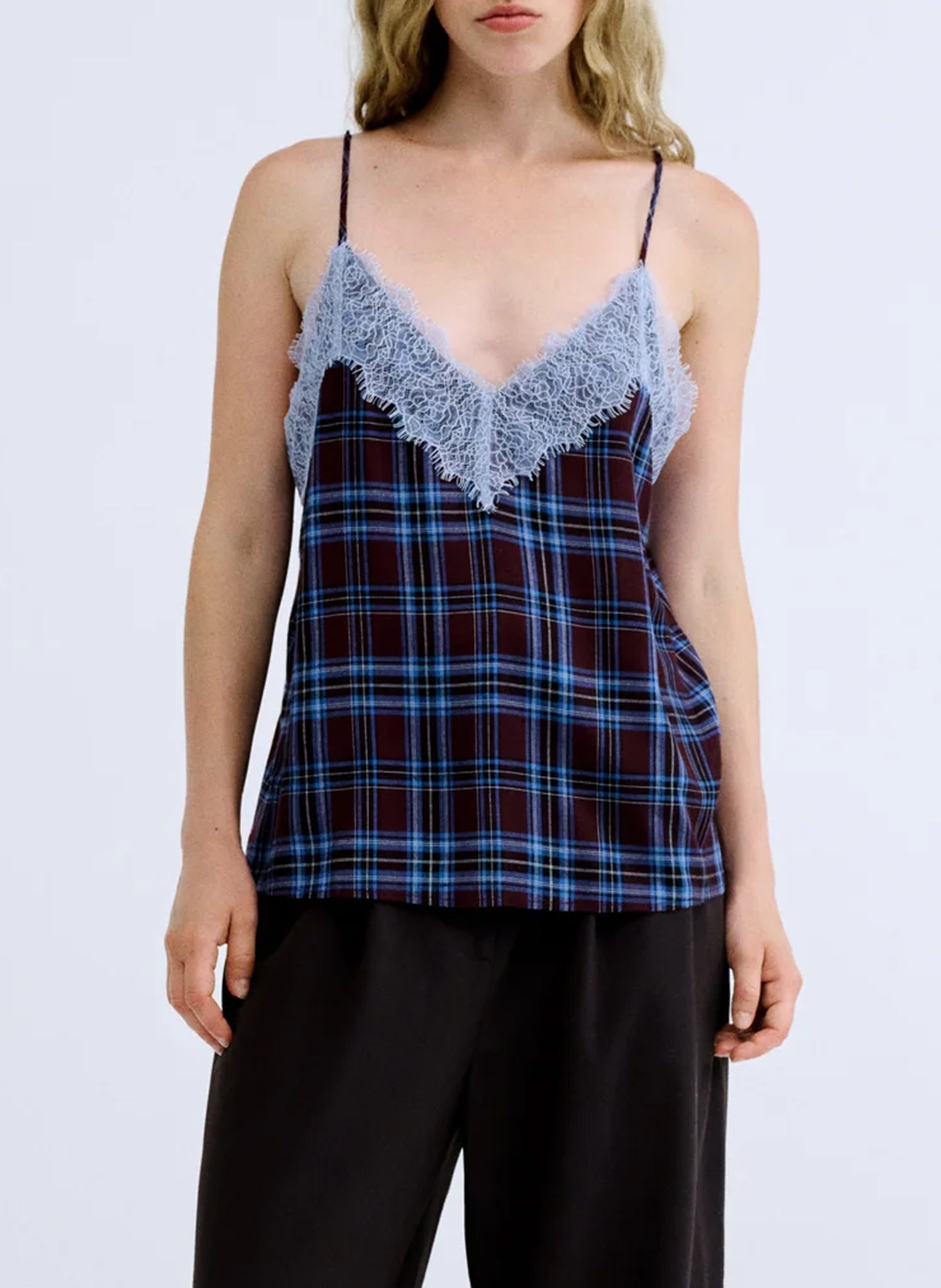 Checked V-neck camisole LOVE STORIES Grey