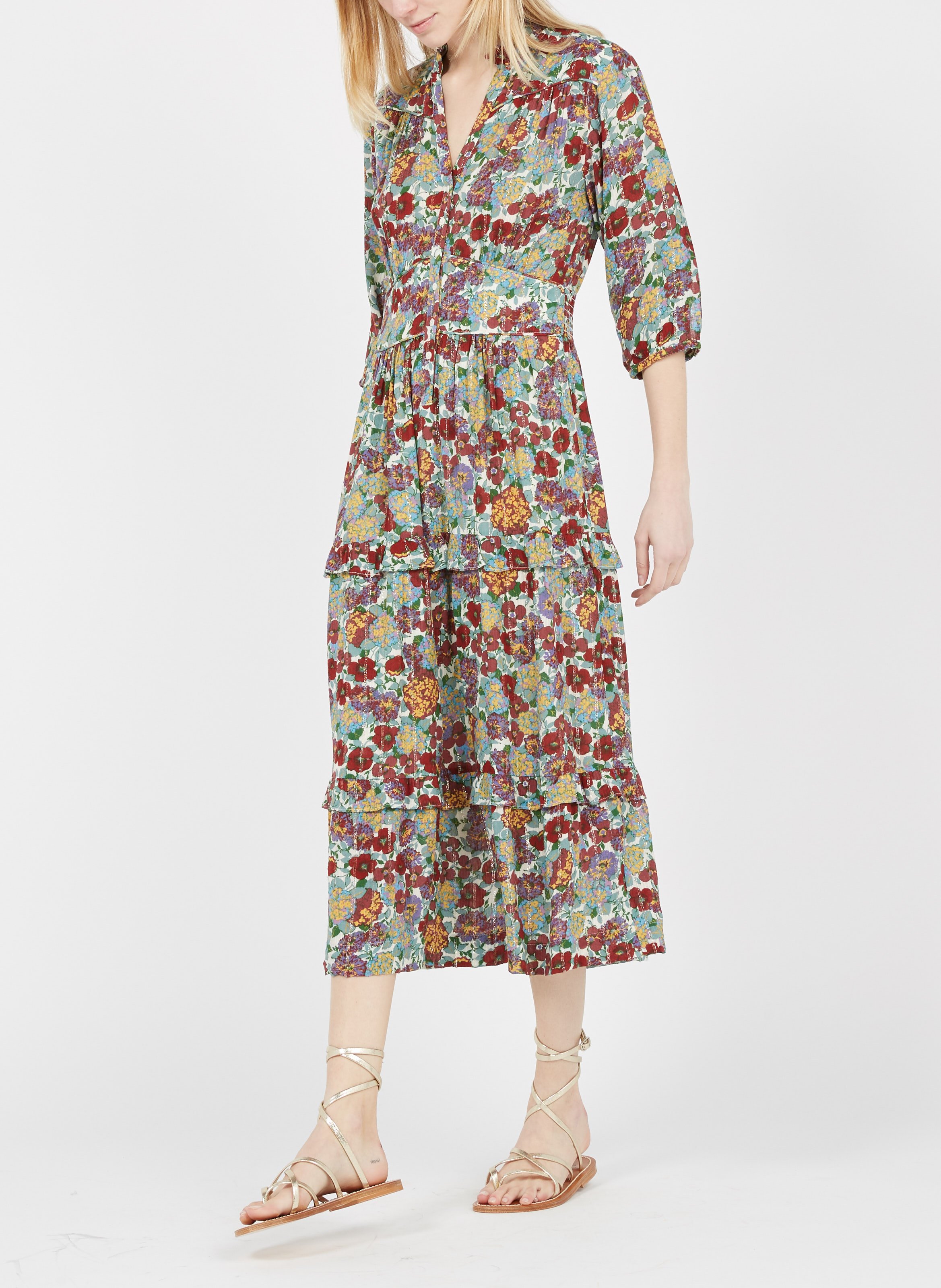 Metallic leather flat sandals K JACQUES Golden