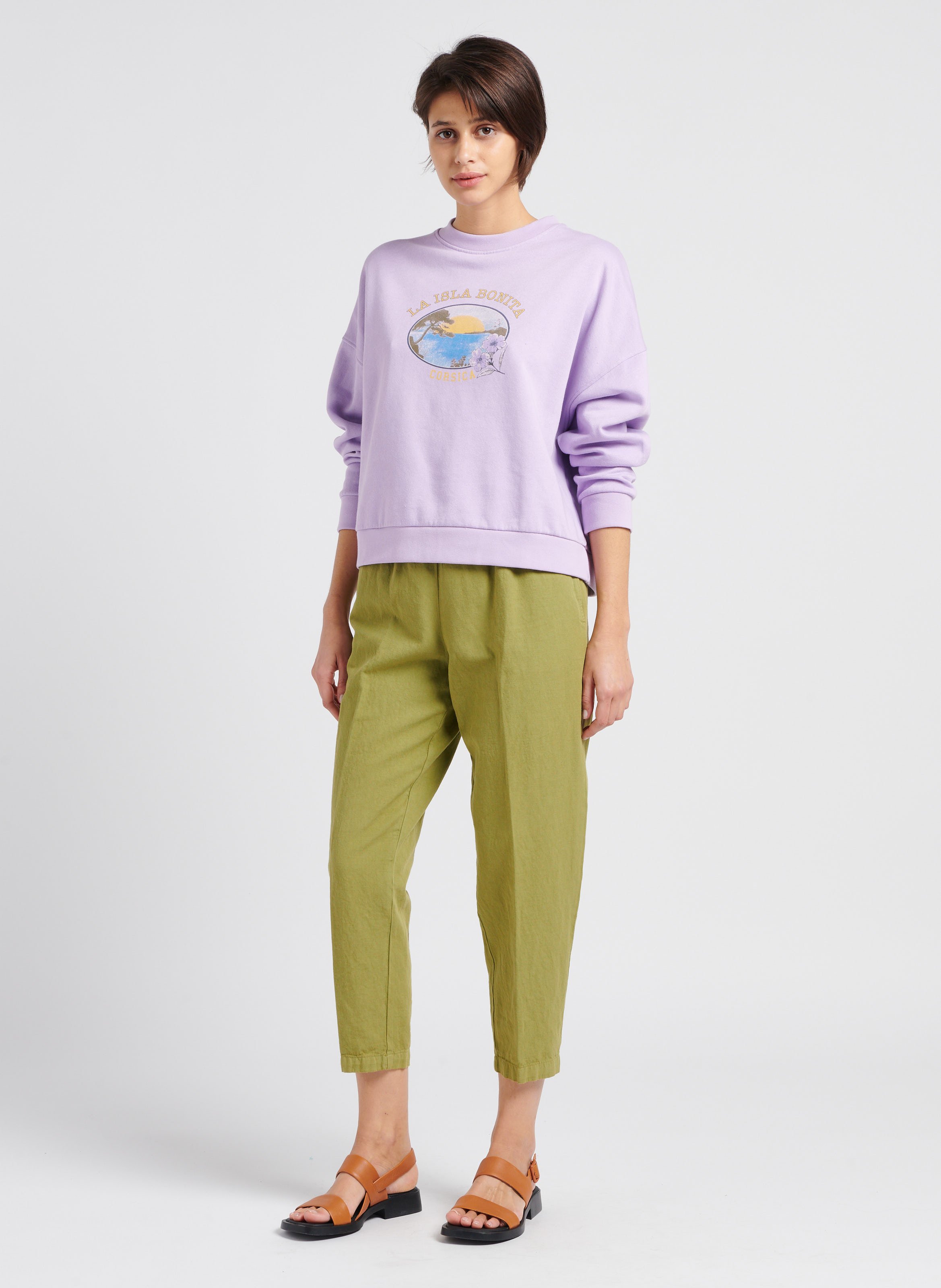 Pantalon carotte en coton et lin  POMANDERE Vert