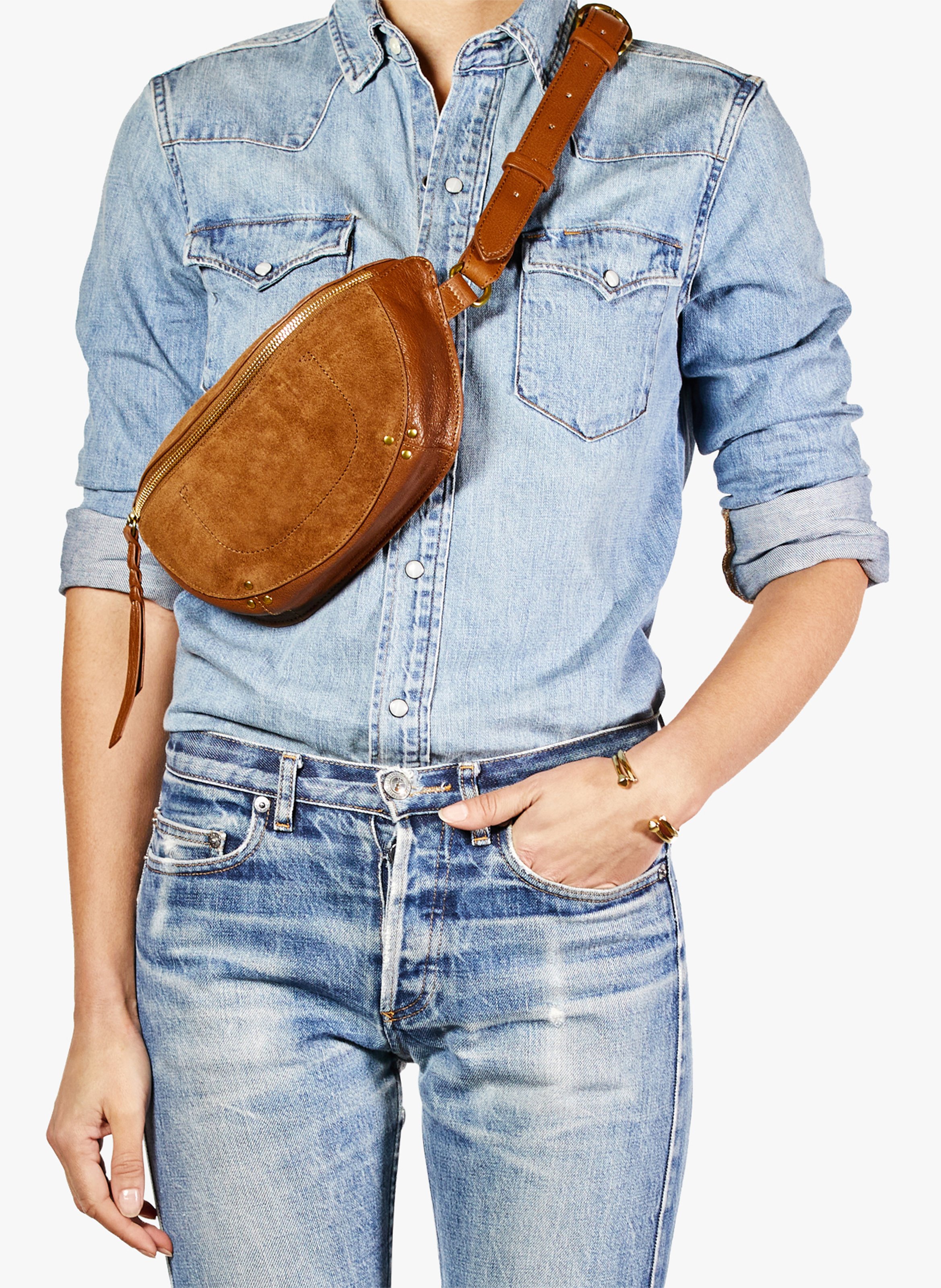 Metallic leather waist bag JEROME DREYFUSS Brown