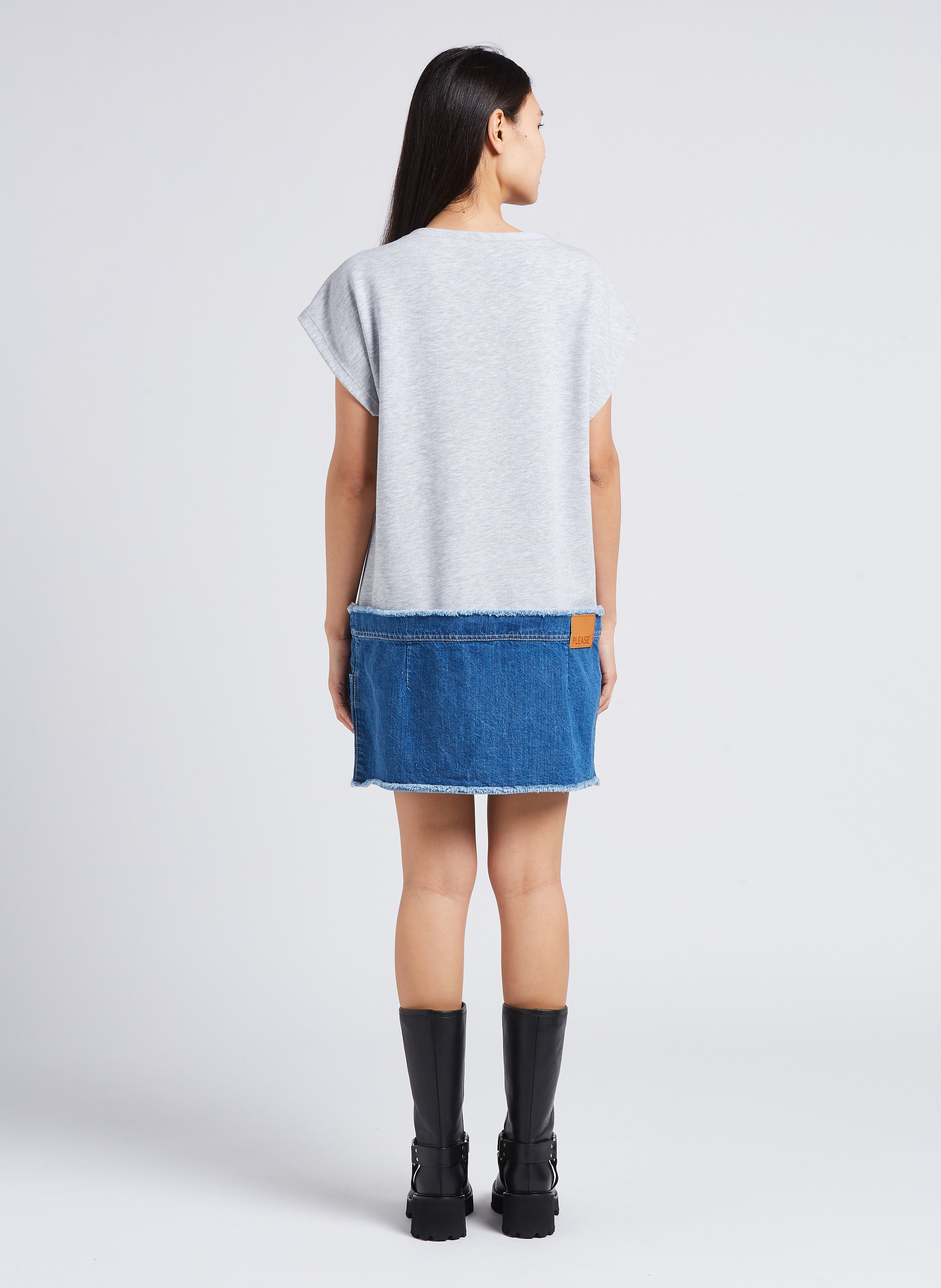 Robe midi ample col rond Gris