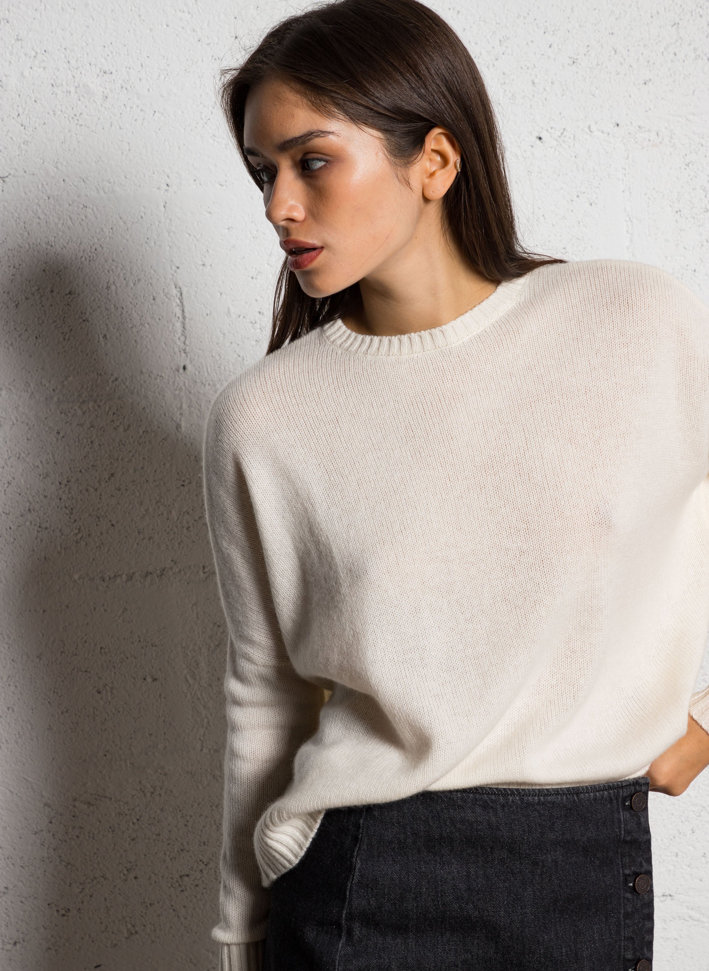 Pull col rond oversize en cachemire KUJTEN Blanc