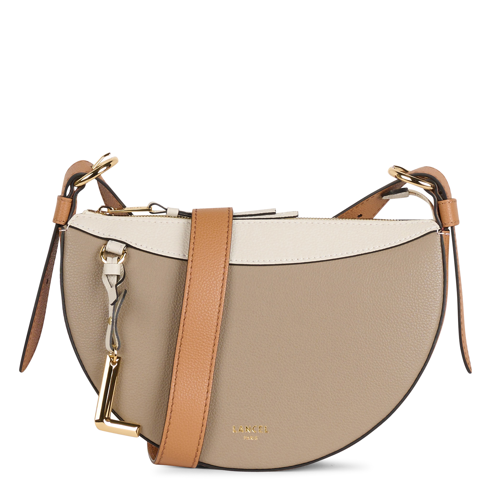 Sac bandoulière demi-lune en cuir LANCEL Beige