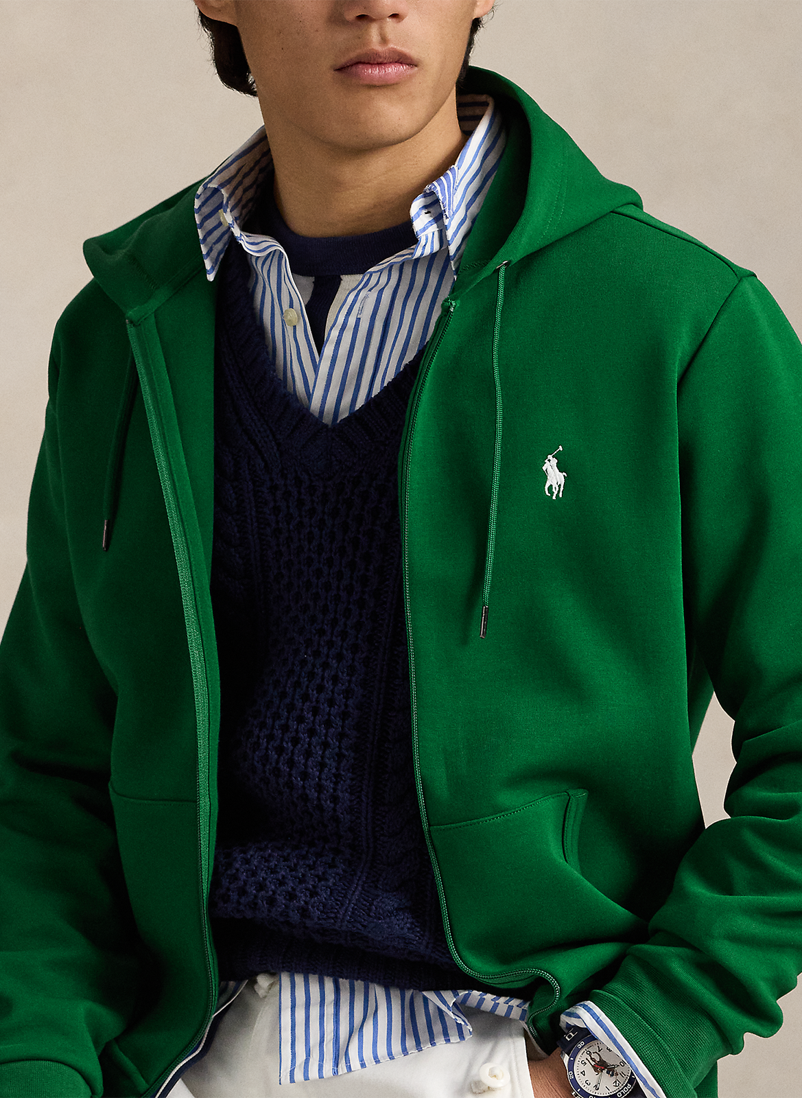 Sweat zippé à capuche en coton doux POLO RALPH LAUREN Vert