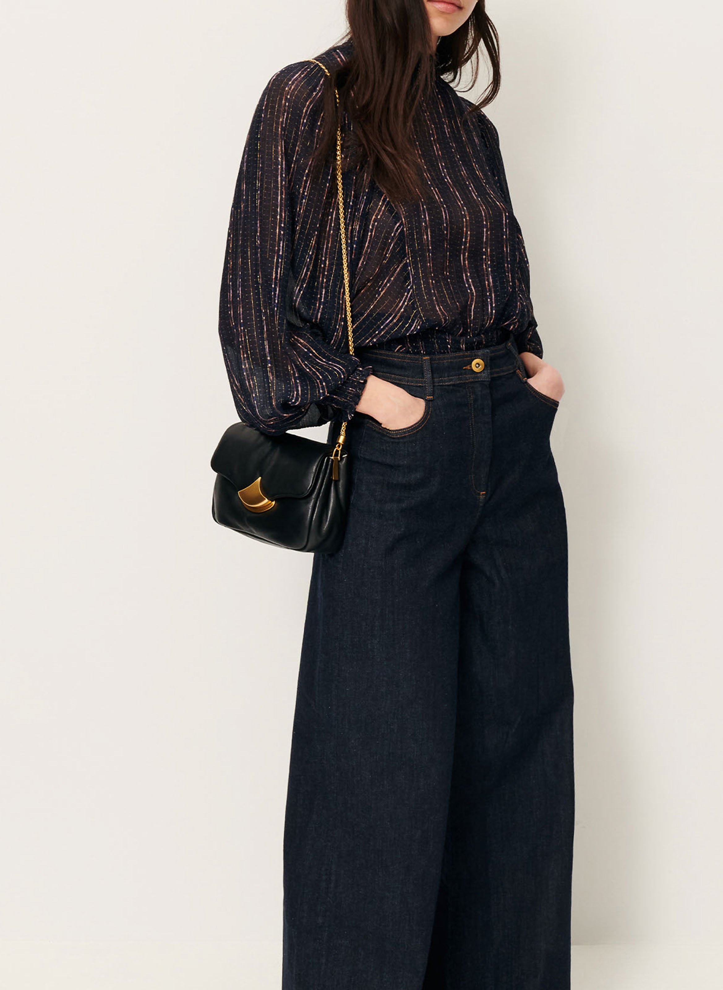 Blouse col montant droite imprimée SESSUN Bleu