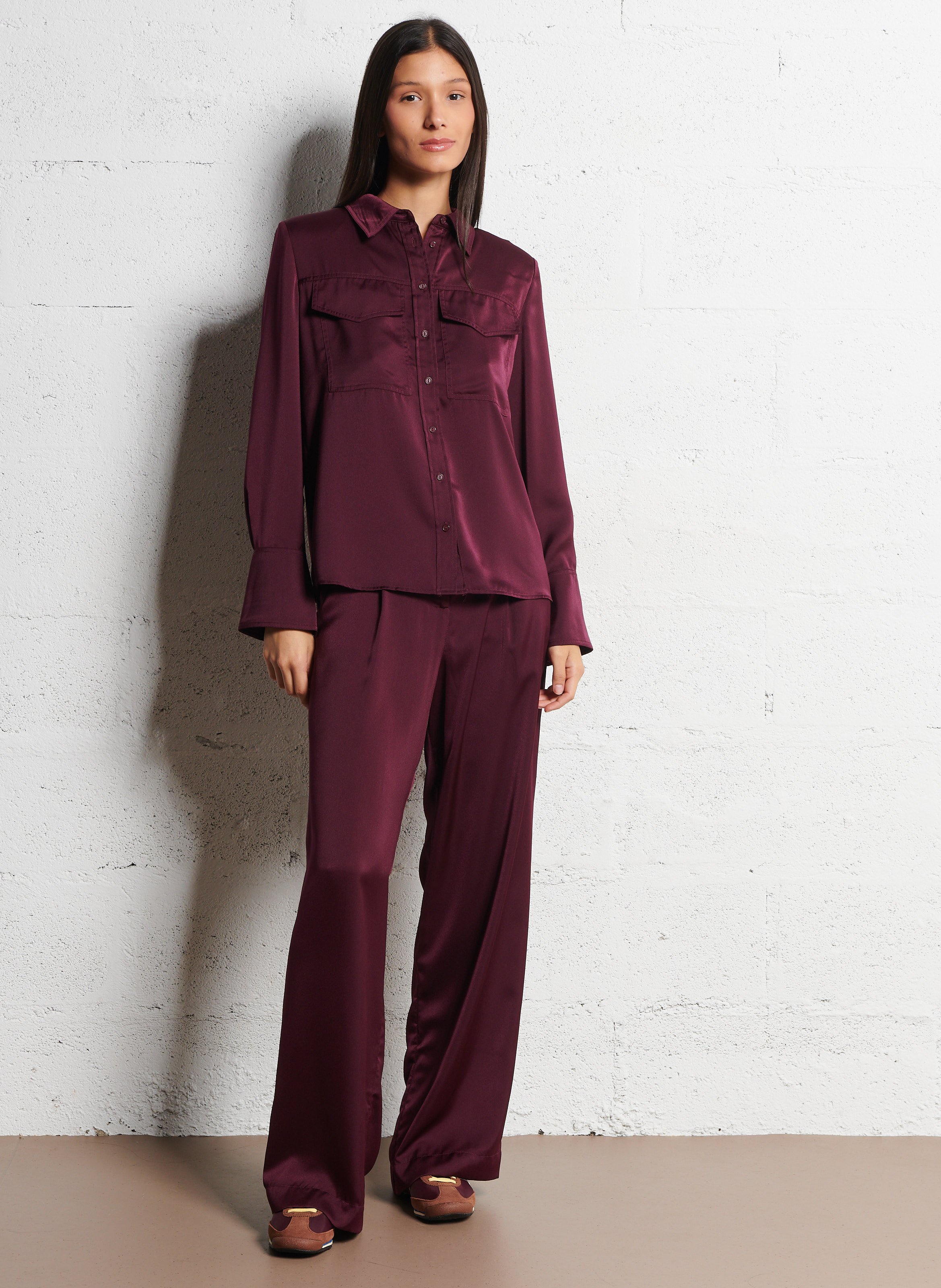 Pantalon droit satiné taille haute BA&SH Prune