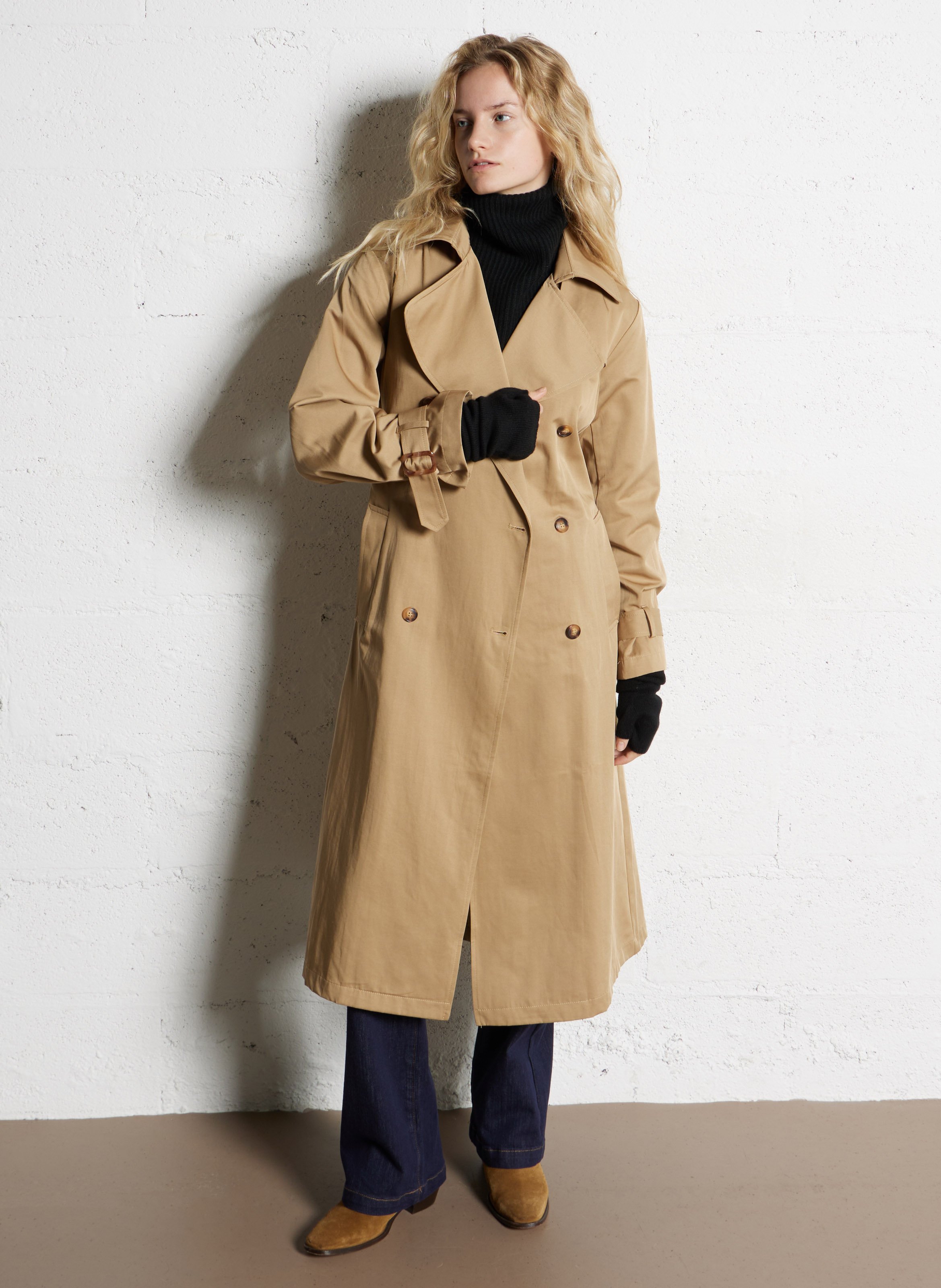 Trench-coat droit en coton mélangé LA PETITE ETOILE Beige