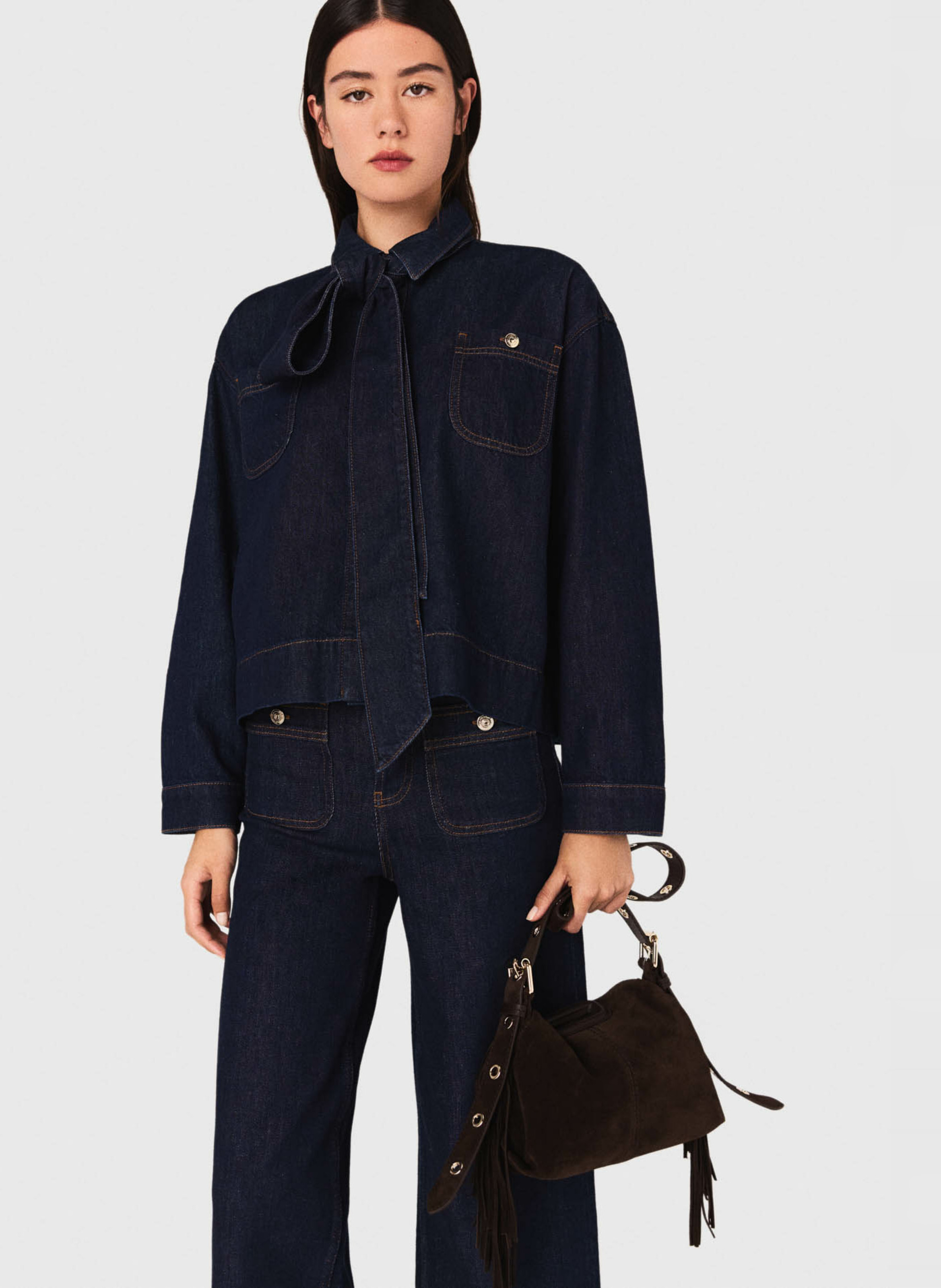 Chemise col classique en jean MAJE Bleu