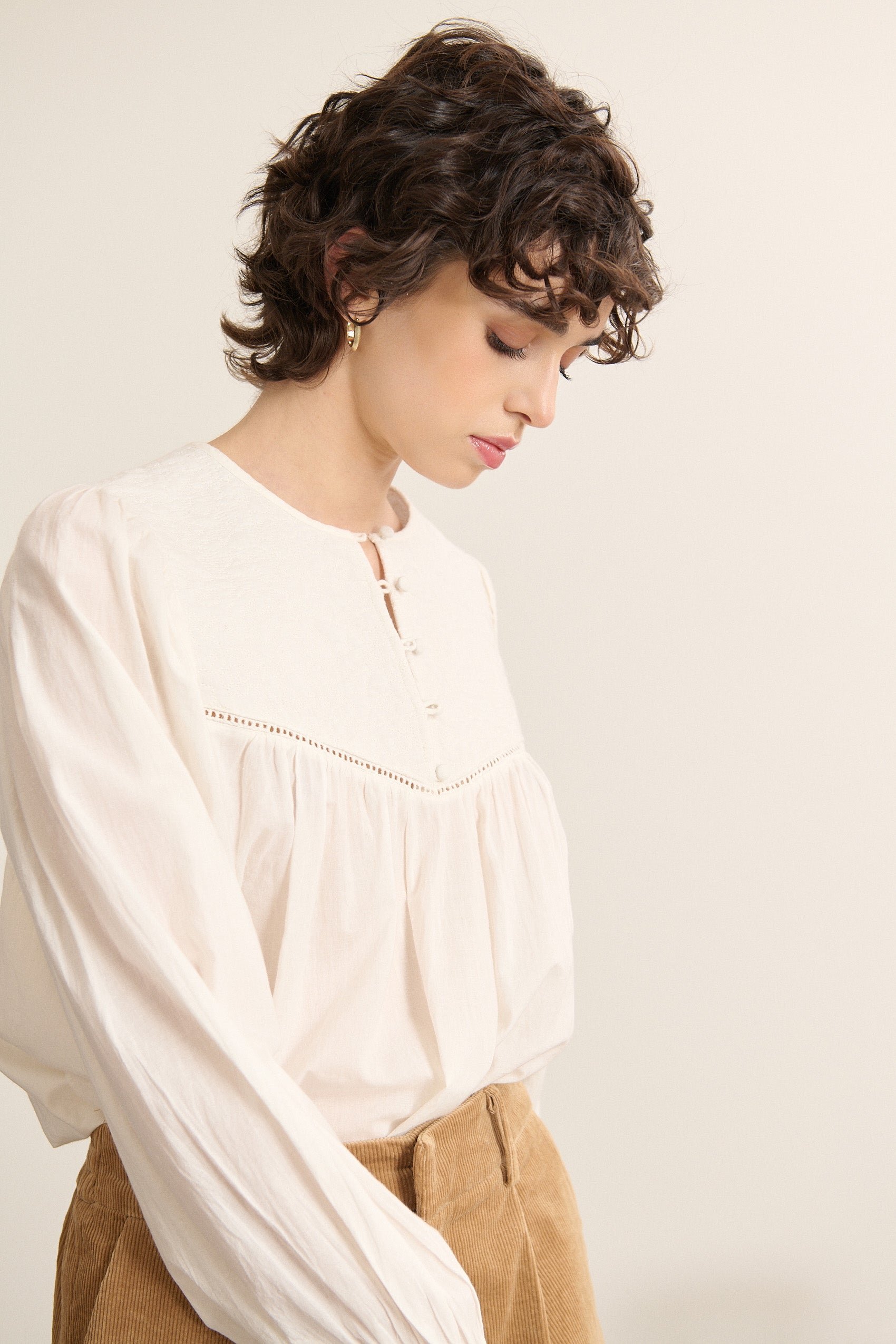 Loose blouse with long embroidered sleeves GARANCE PARIS White