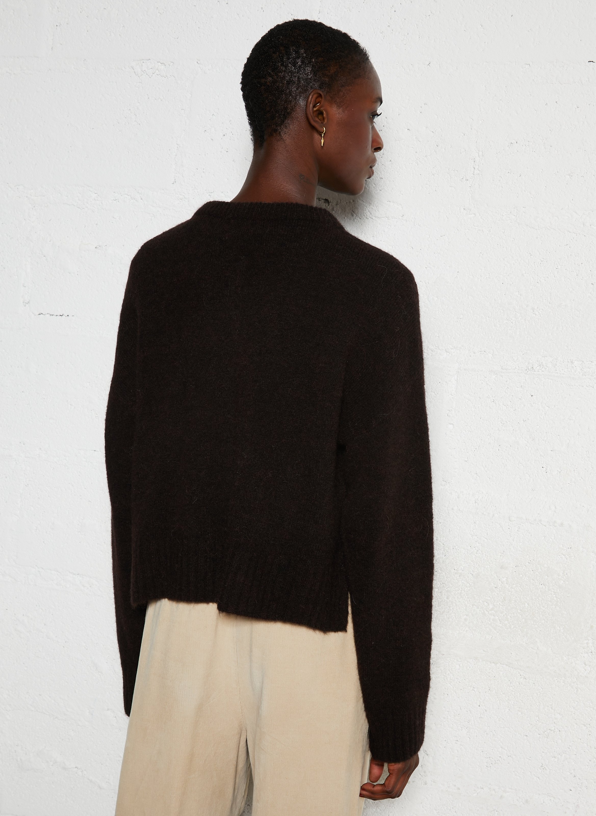 Loose-fit mixed-knit cardigan with round neck MAISON ANJE Beige